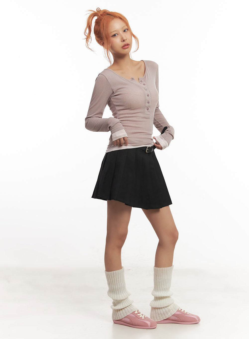 Henley Layered Long Sleeve Top IA515