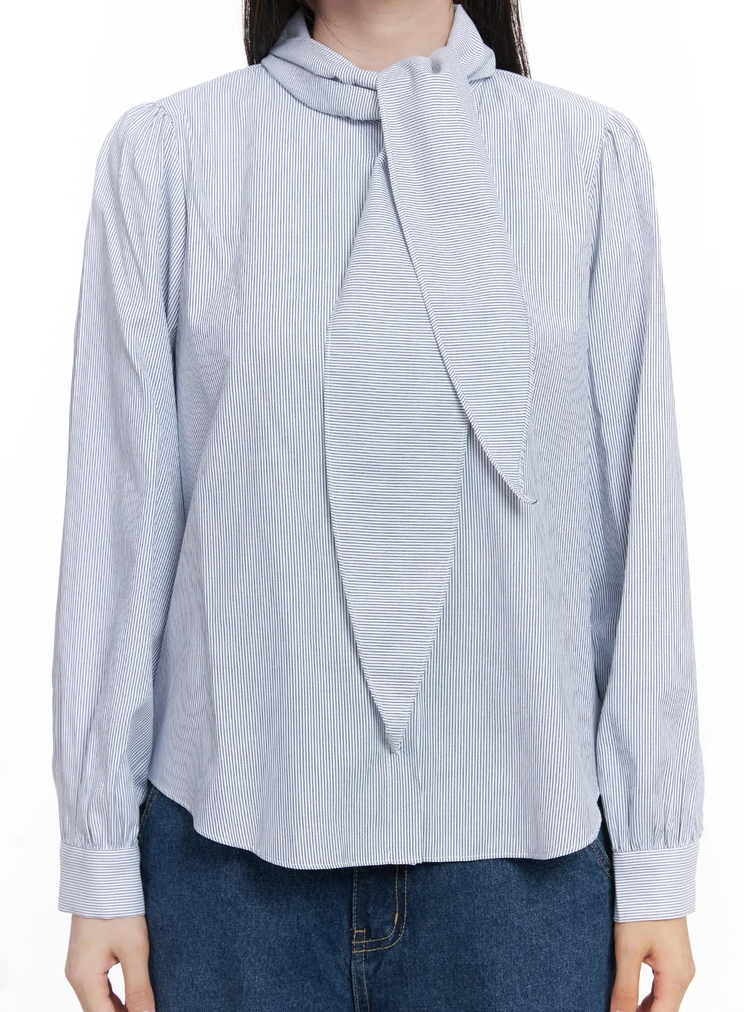 Striped Puff Sleeve Tie Blouse CO506