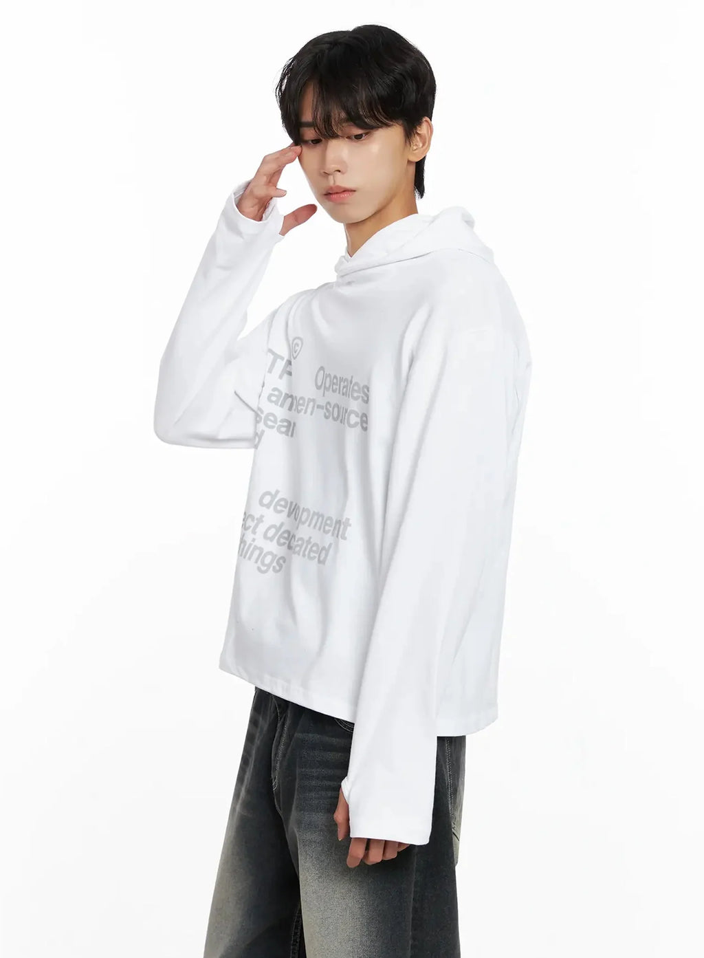 Men's Lettering Hand Warmer Hoodie IO517