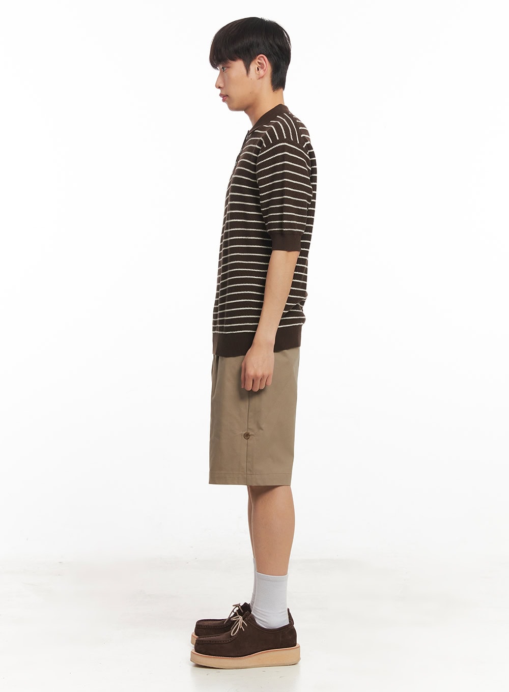 Men's Roll-Up Cotton Shorts (Dark Beige) IA518