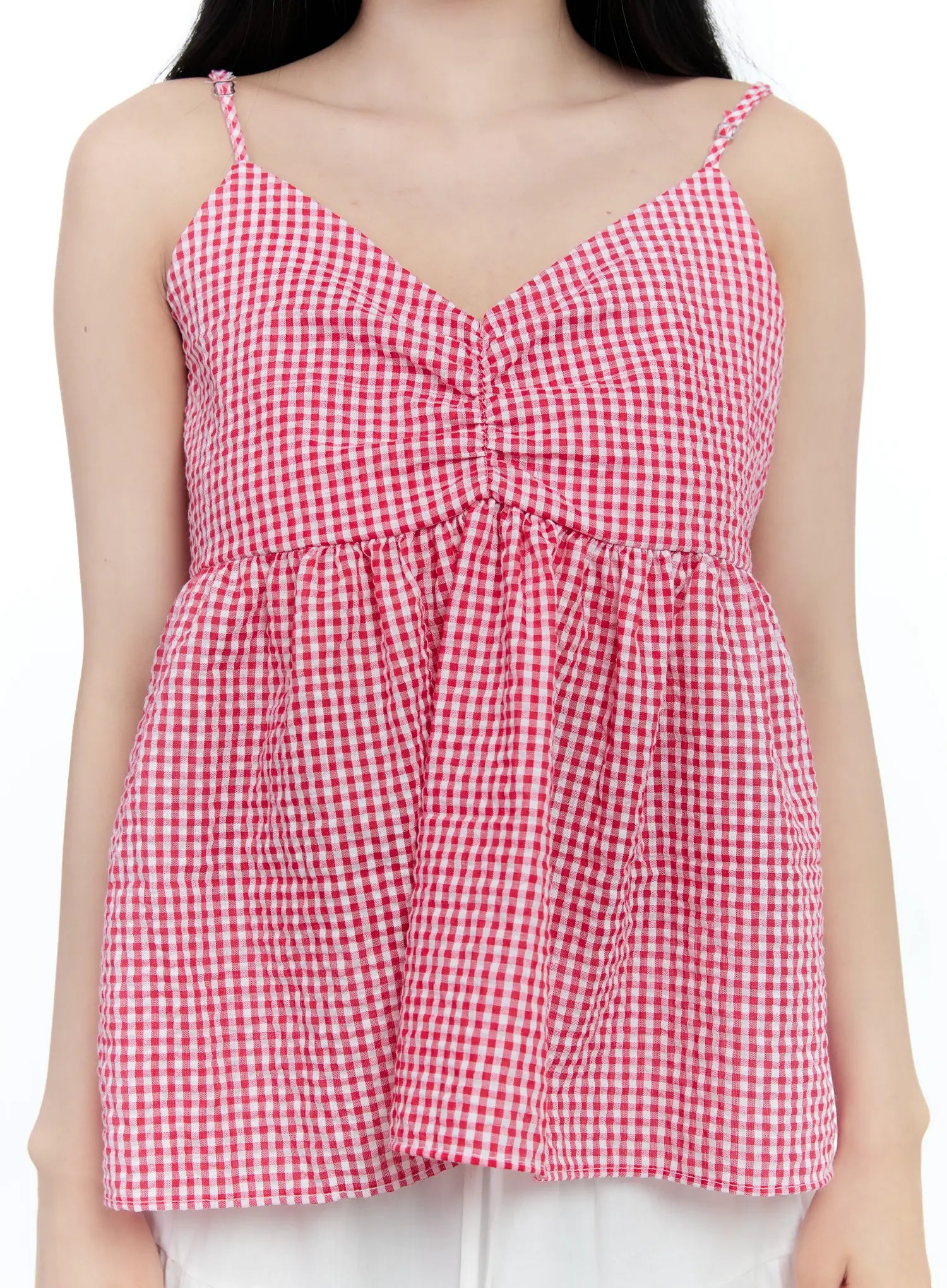Gingham Shirred Strap Blouse CL530