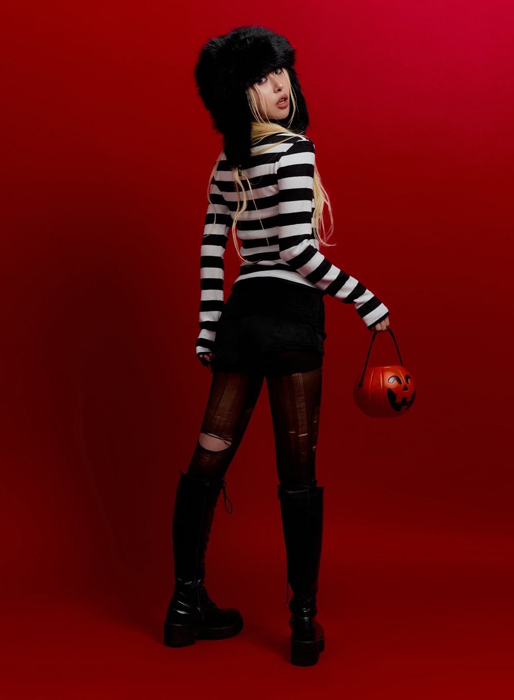 Unbalanced Strip  V-Neck Sleeve Crop CO419