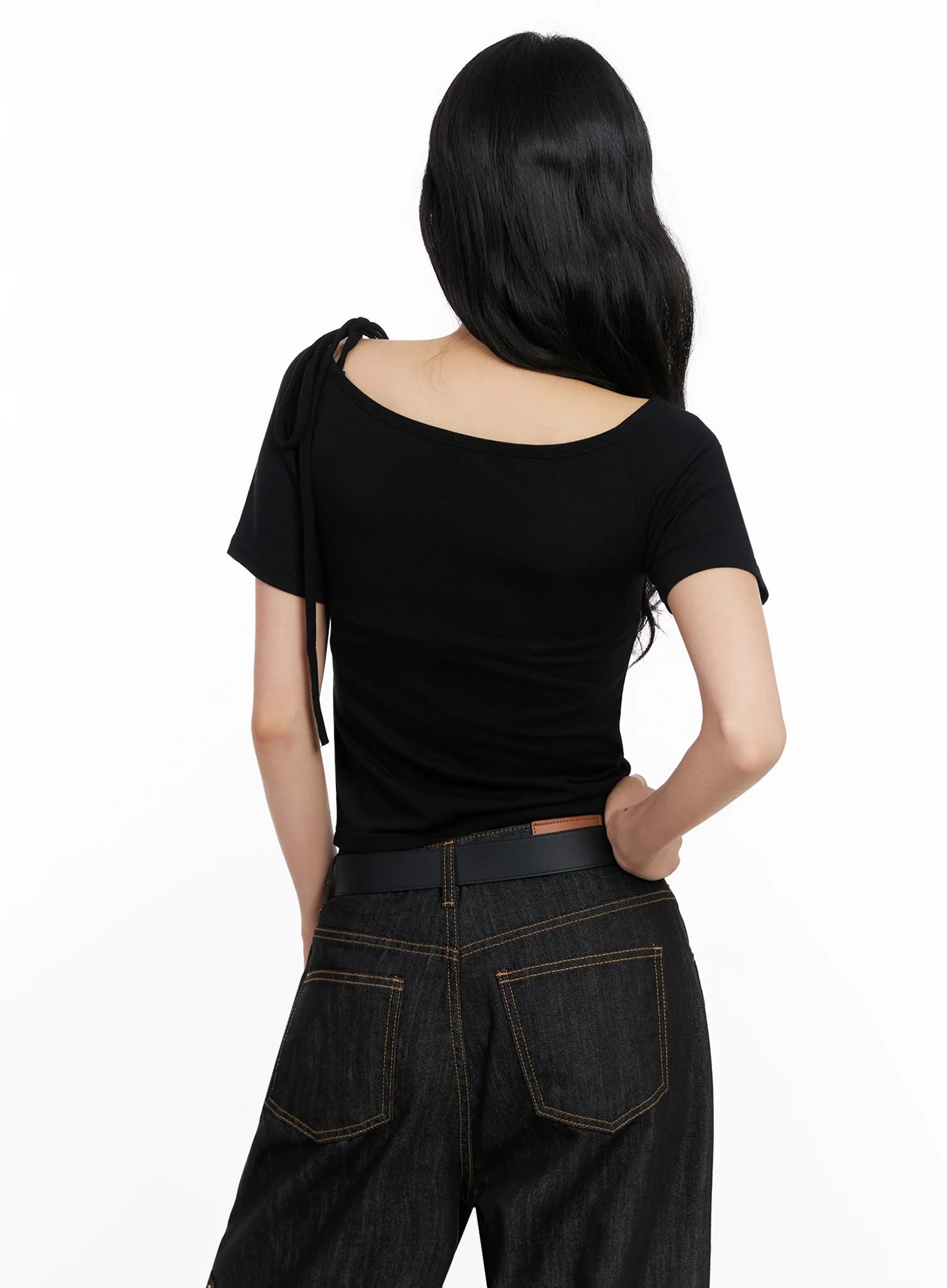 Asymmetric Shoulder-Tie T-Shirt IG508