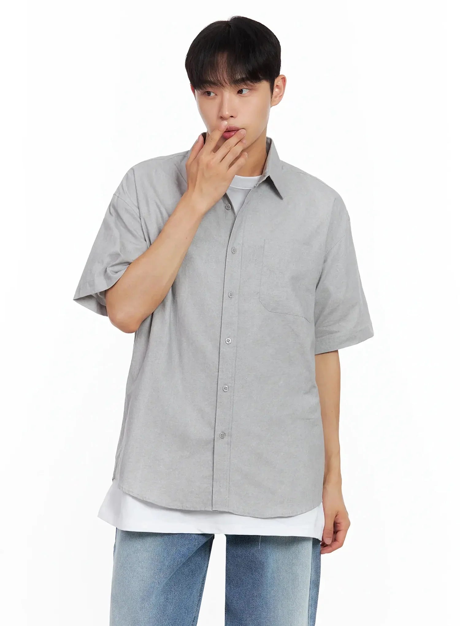 Men's Collared Short-Sleeve Button-Up Top IL516