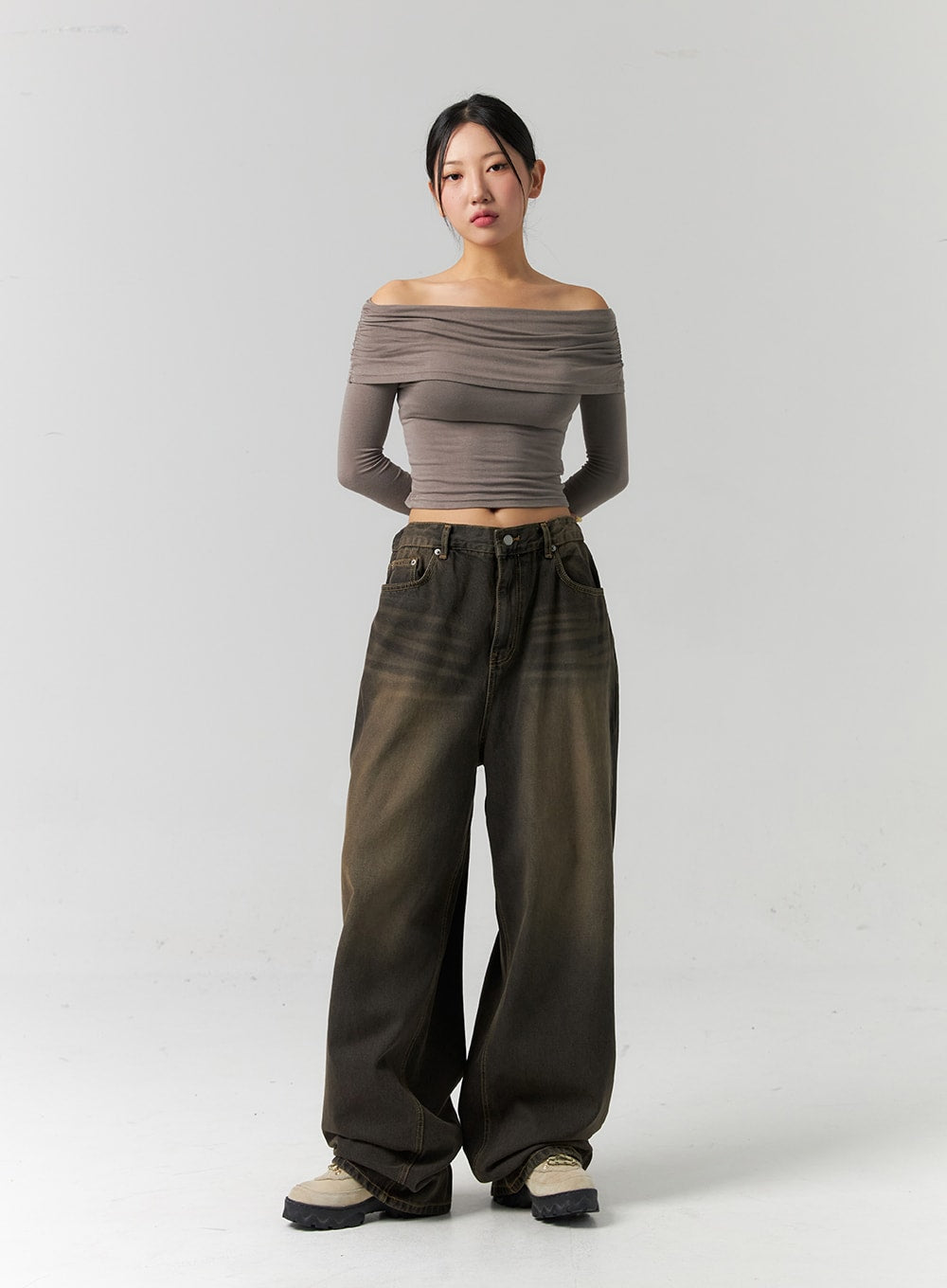 Shirred Off-Shoulder Crop Top CS320