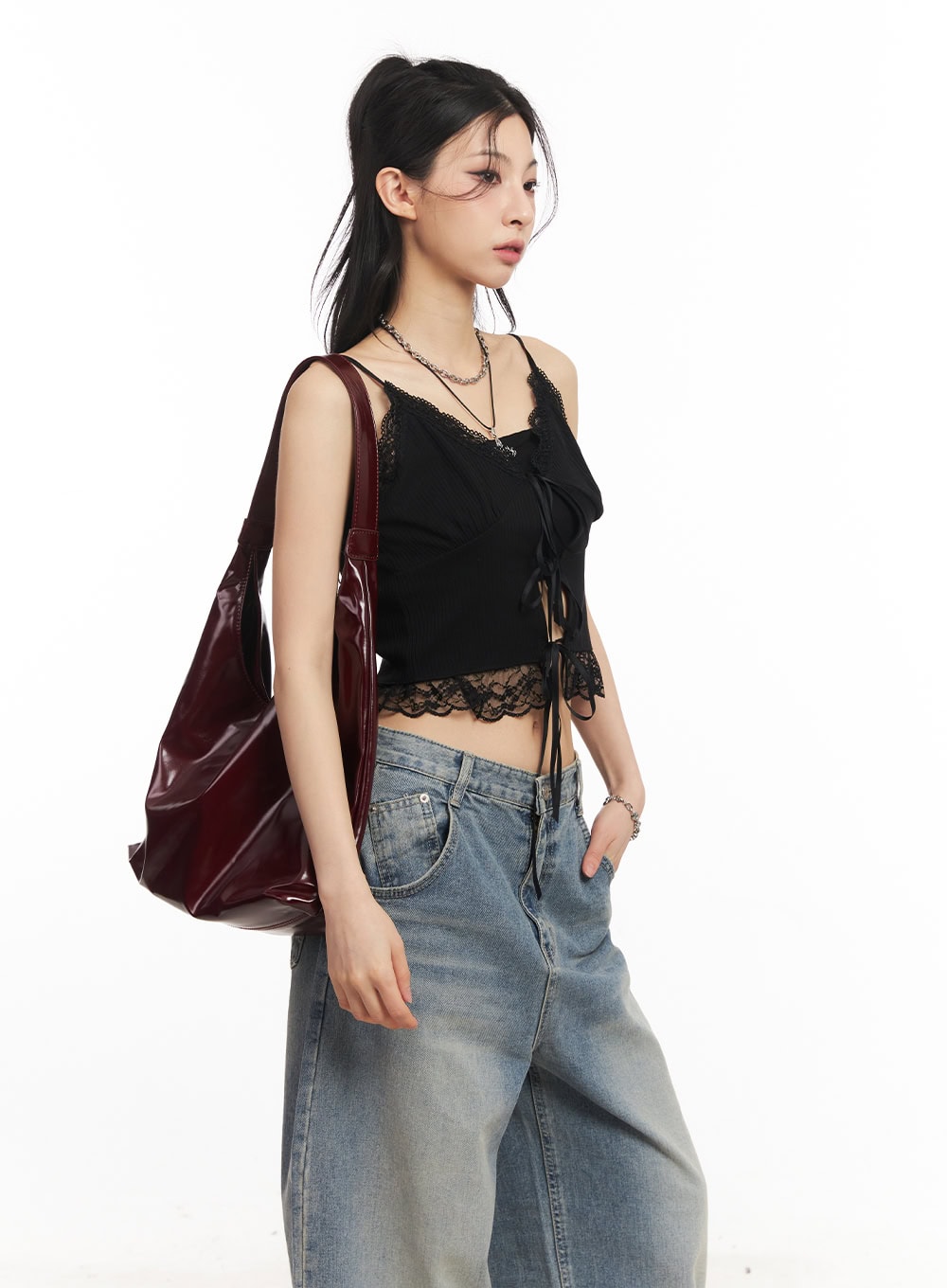 Sweetheart Lace Ribbon Cami Top CA514