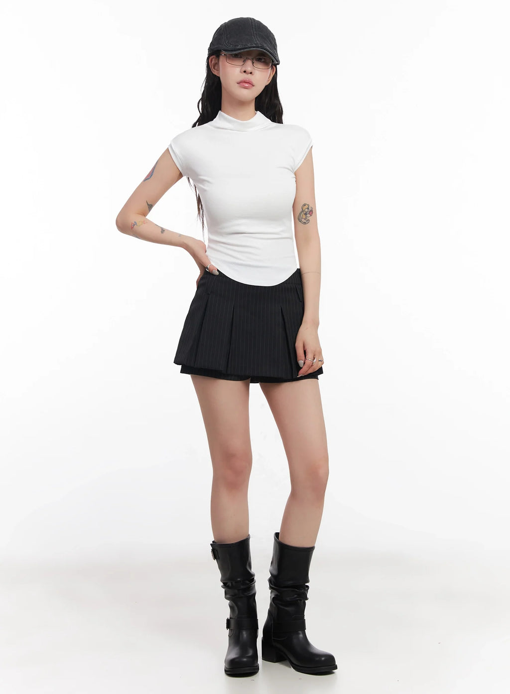 Mock Neck Fitted Short-Sleeve Top IC503