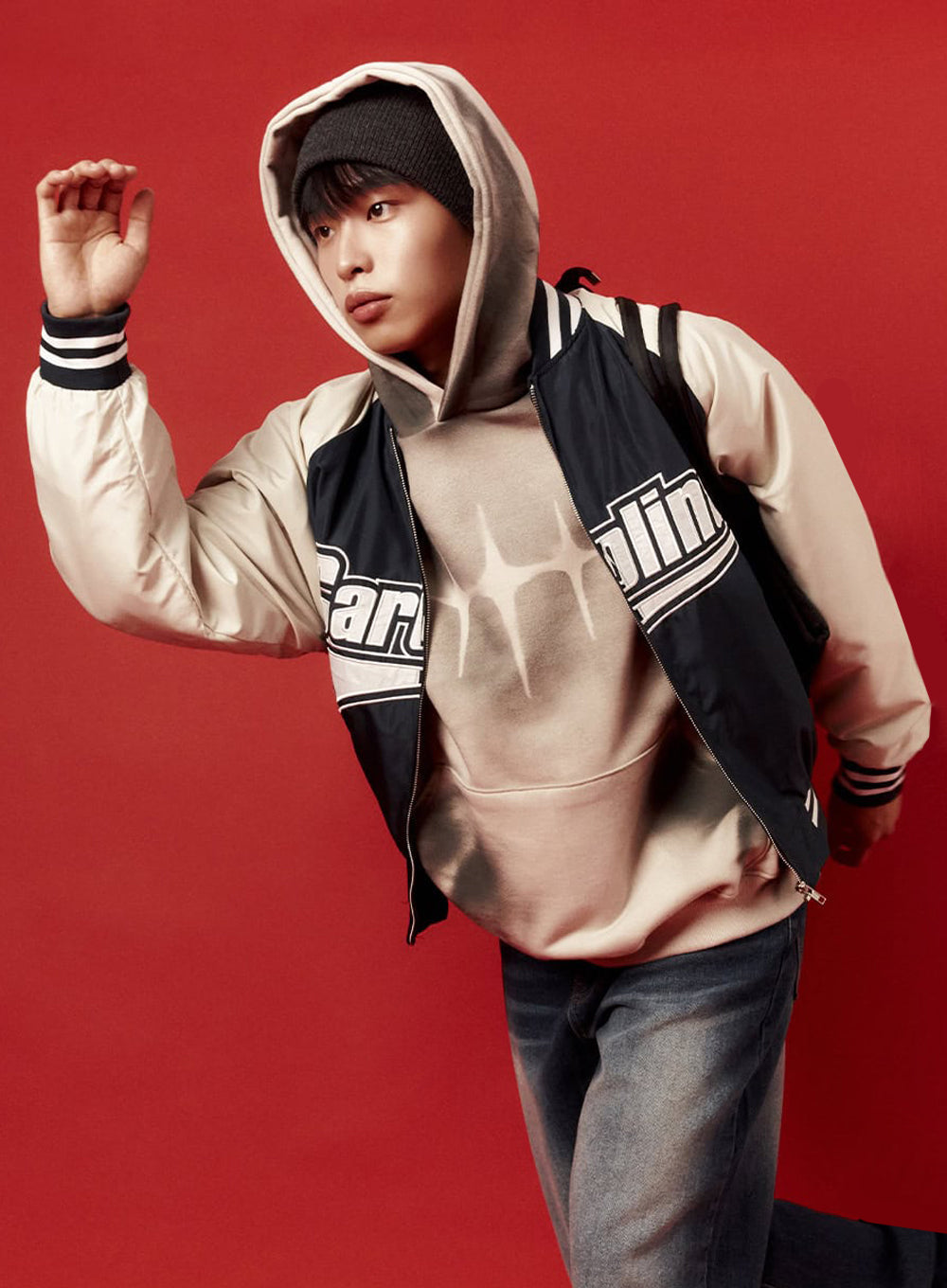 Graphic Nylon Zip Up Varisty jacket  IO420