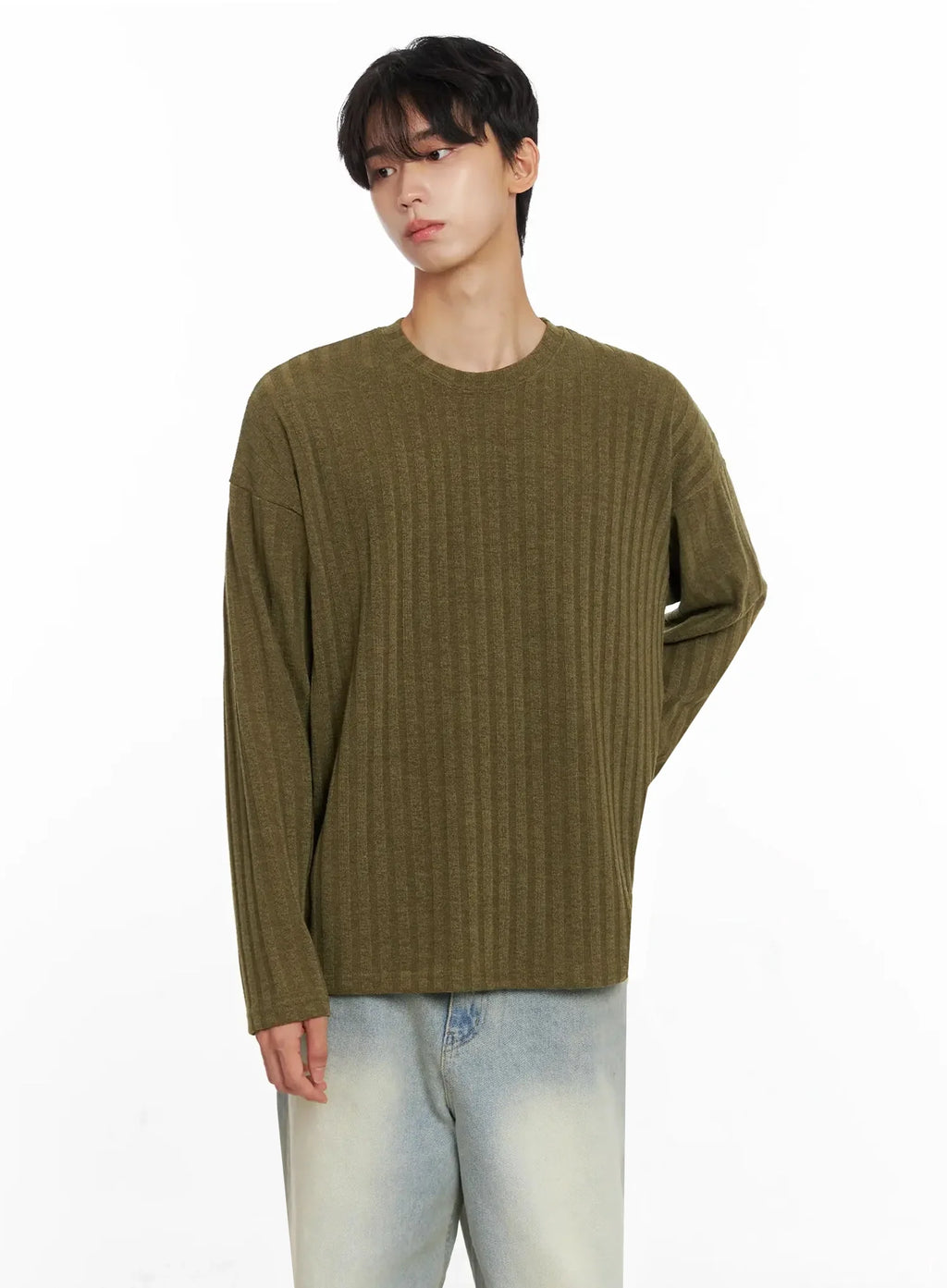 Men's Ribbed Knit Long Sleeve Shirt IO516