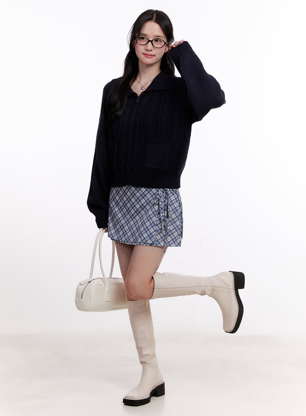 Cable Knit Zip-Up Cardigan CM526