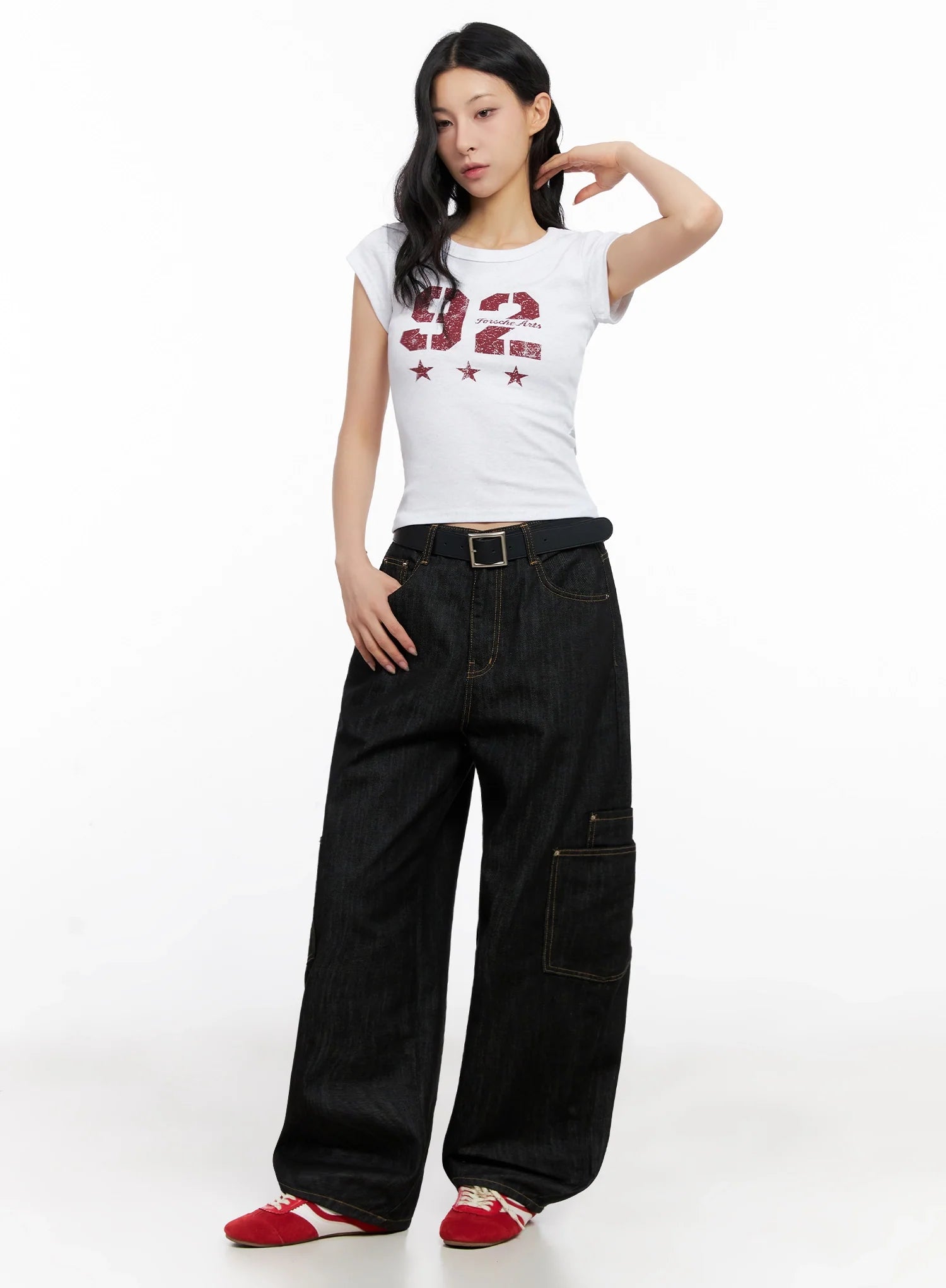 Dahee Wide-Leg Cargo Jeans IG508