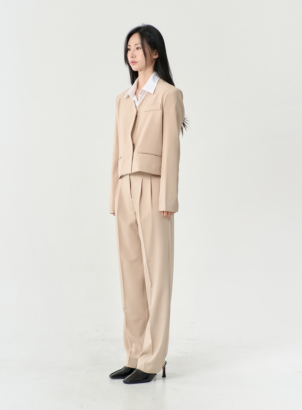 No Collar Semi Cropped Blazer OS13