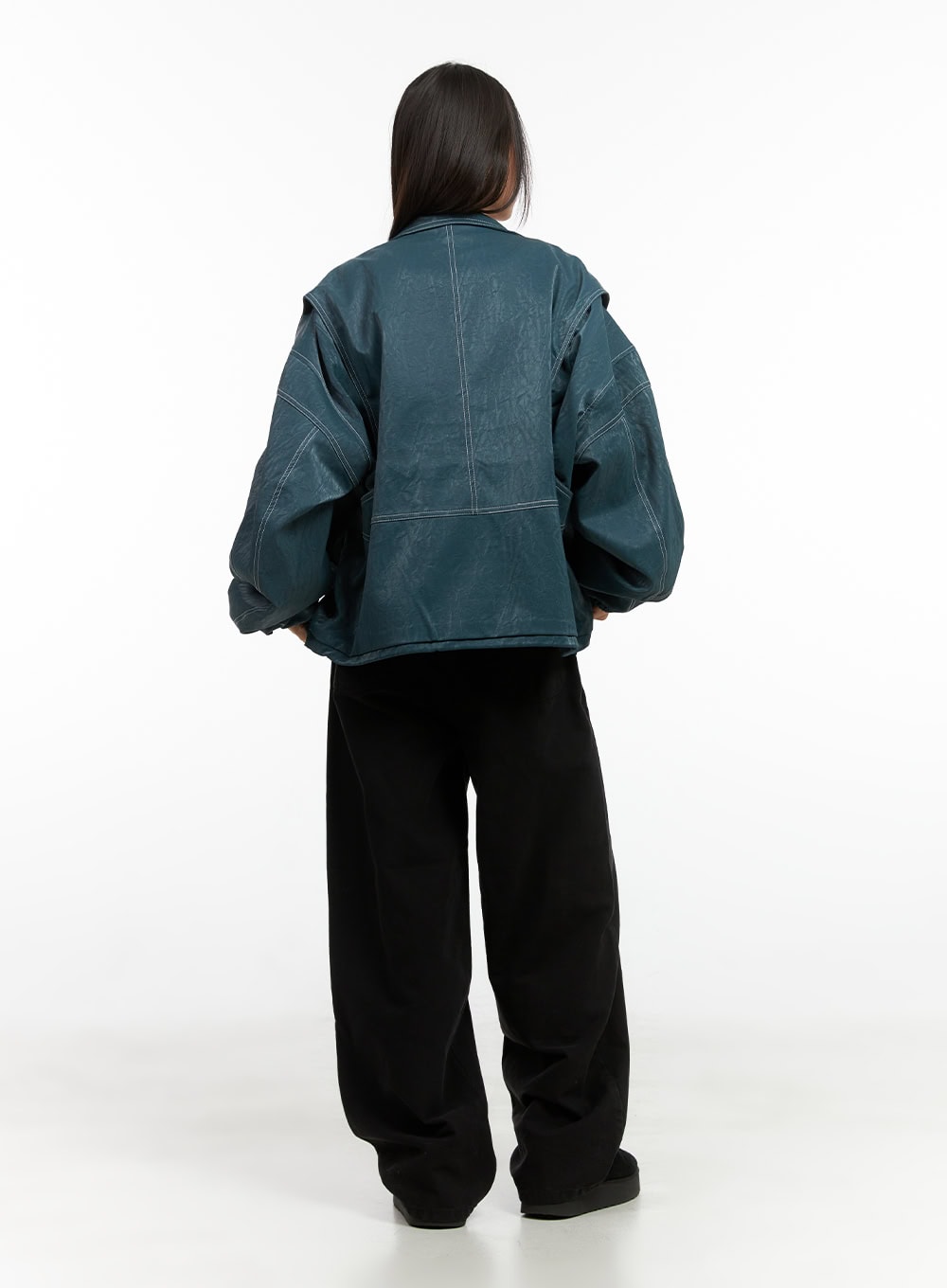 Washed Faux Leather Jacket CO424