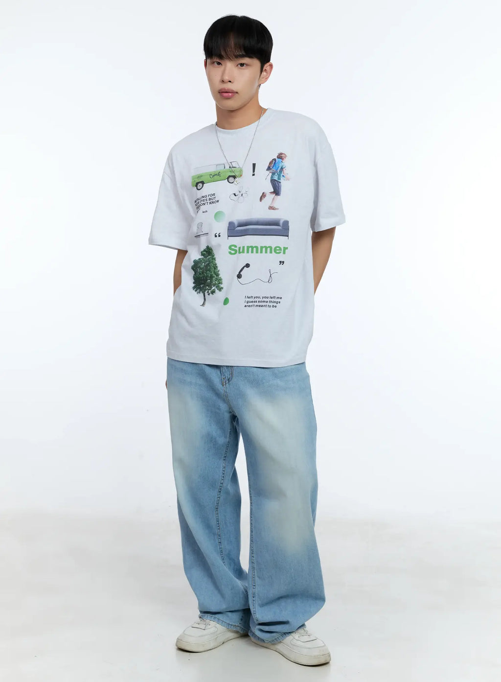 Men's Washed Wide Denim Pants IL517