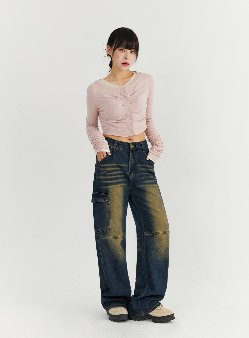 Ruched Button Down Cardigan CO319