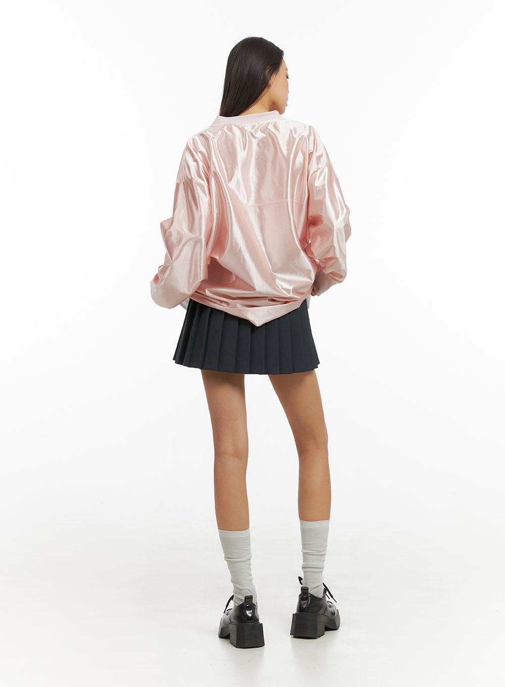 Pink Lettered Poly Sweat V-Neck Hoodie IO409