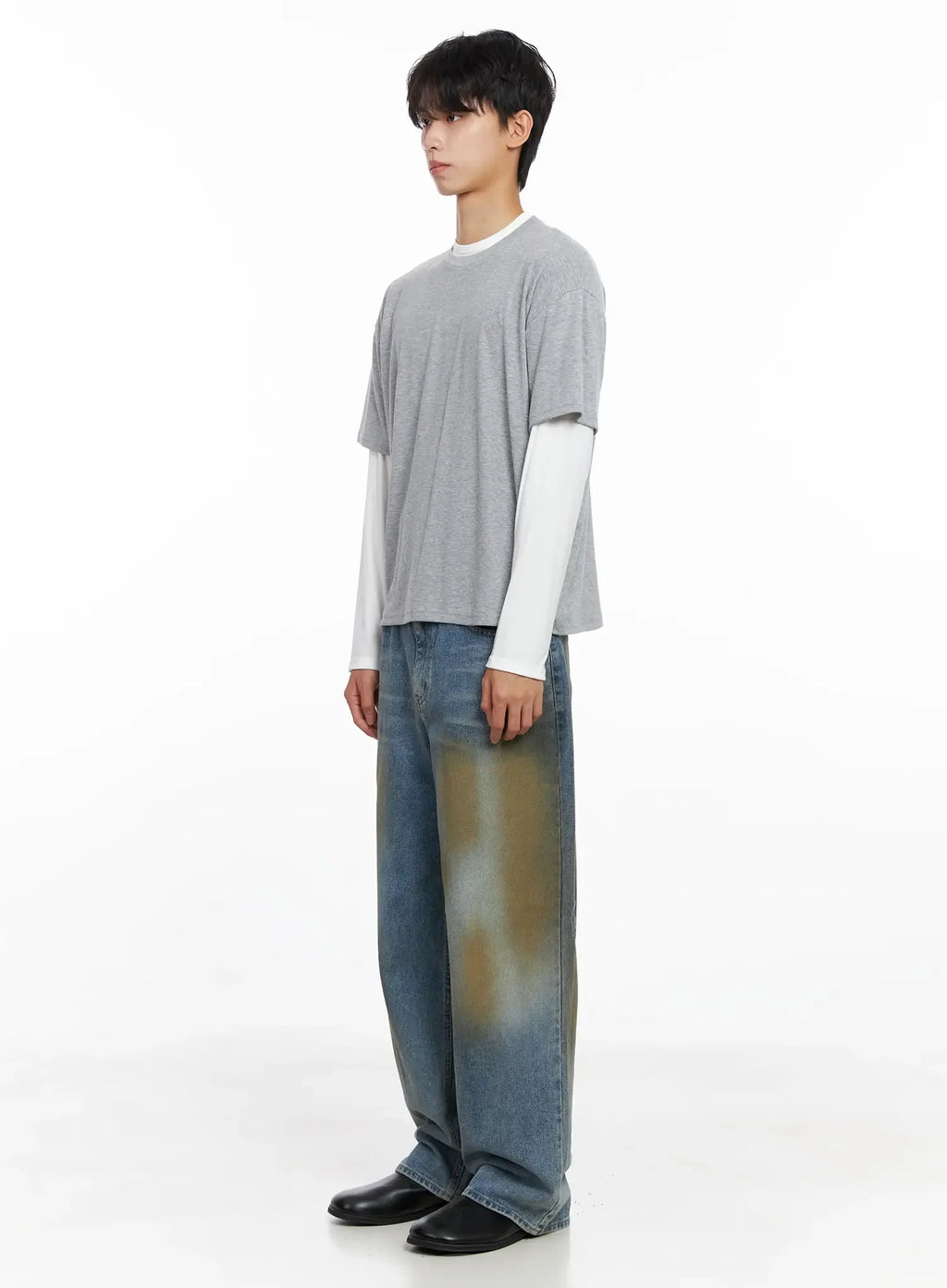 Men's Layered Semi-Crop T-Shirt IO516