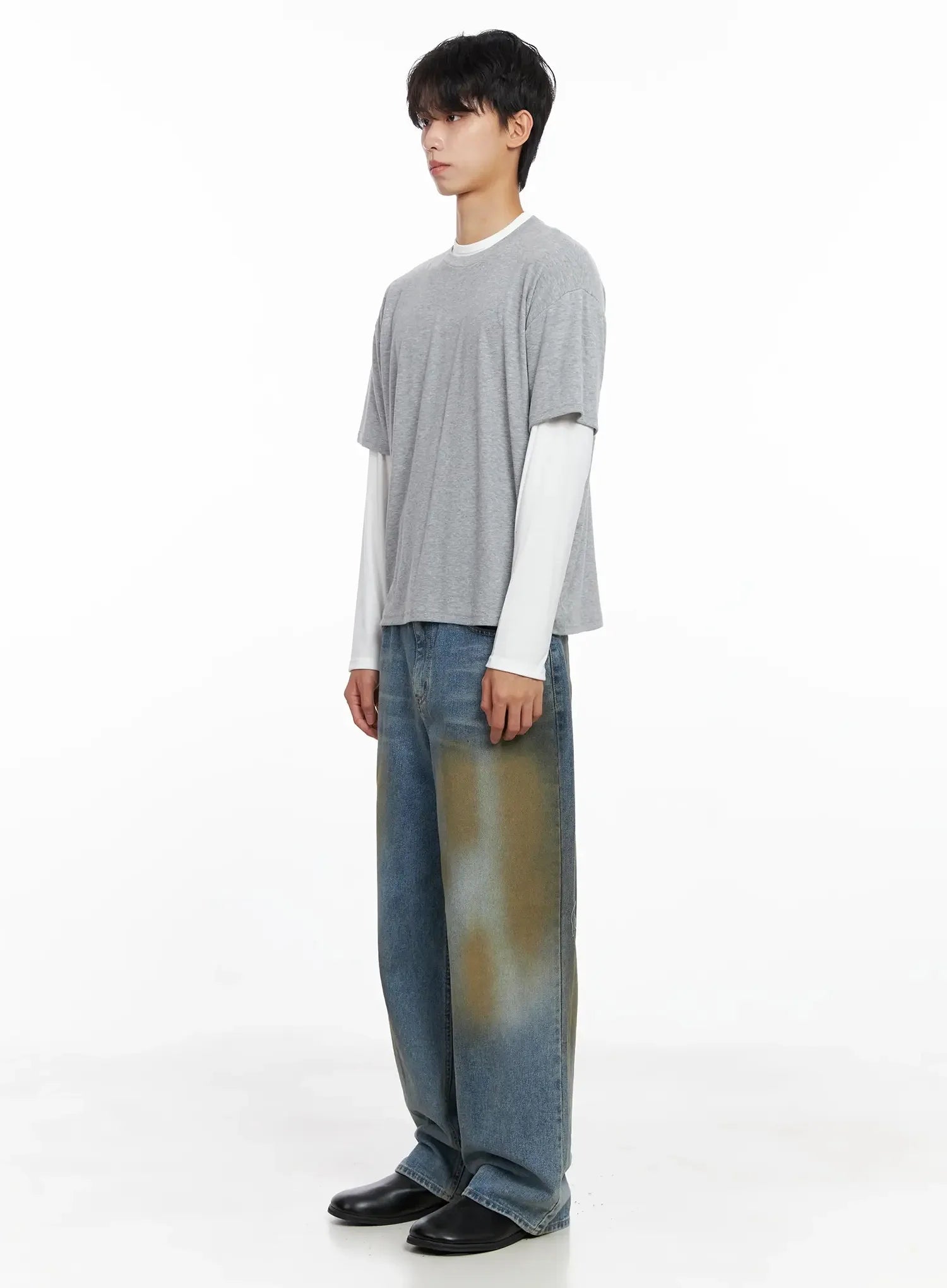 Men's Layered Semi-Crop T-Shirt IO516