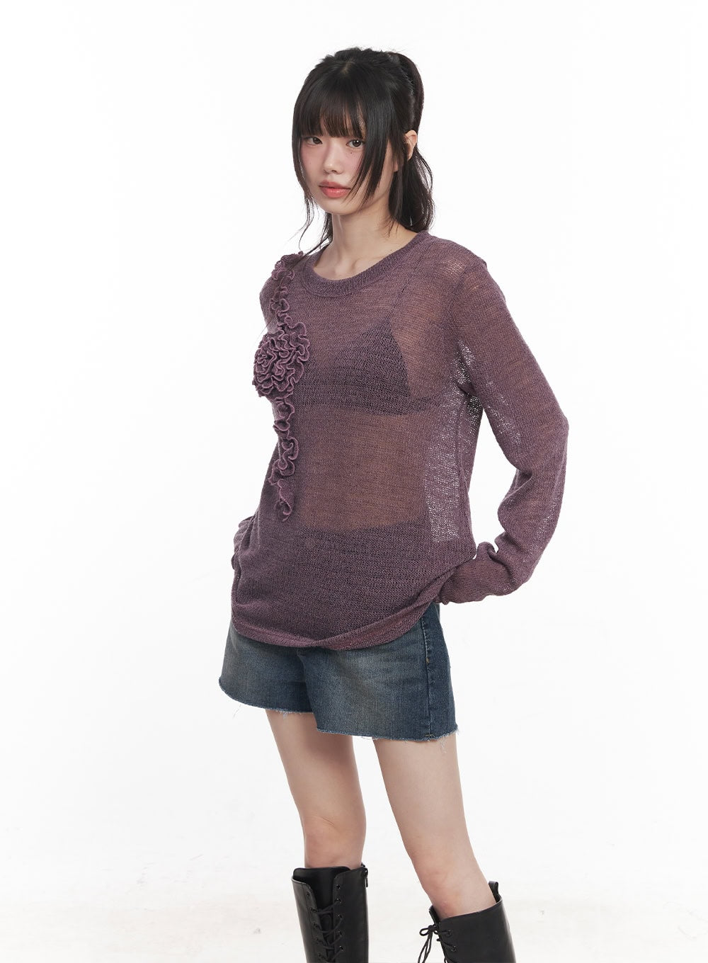 Sheer Loose-Fit Flower Sweater CY520