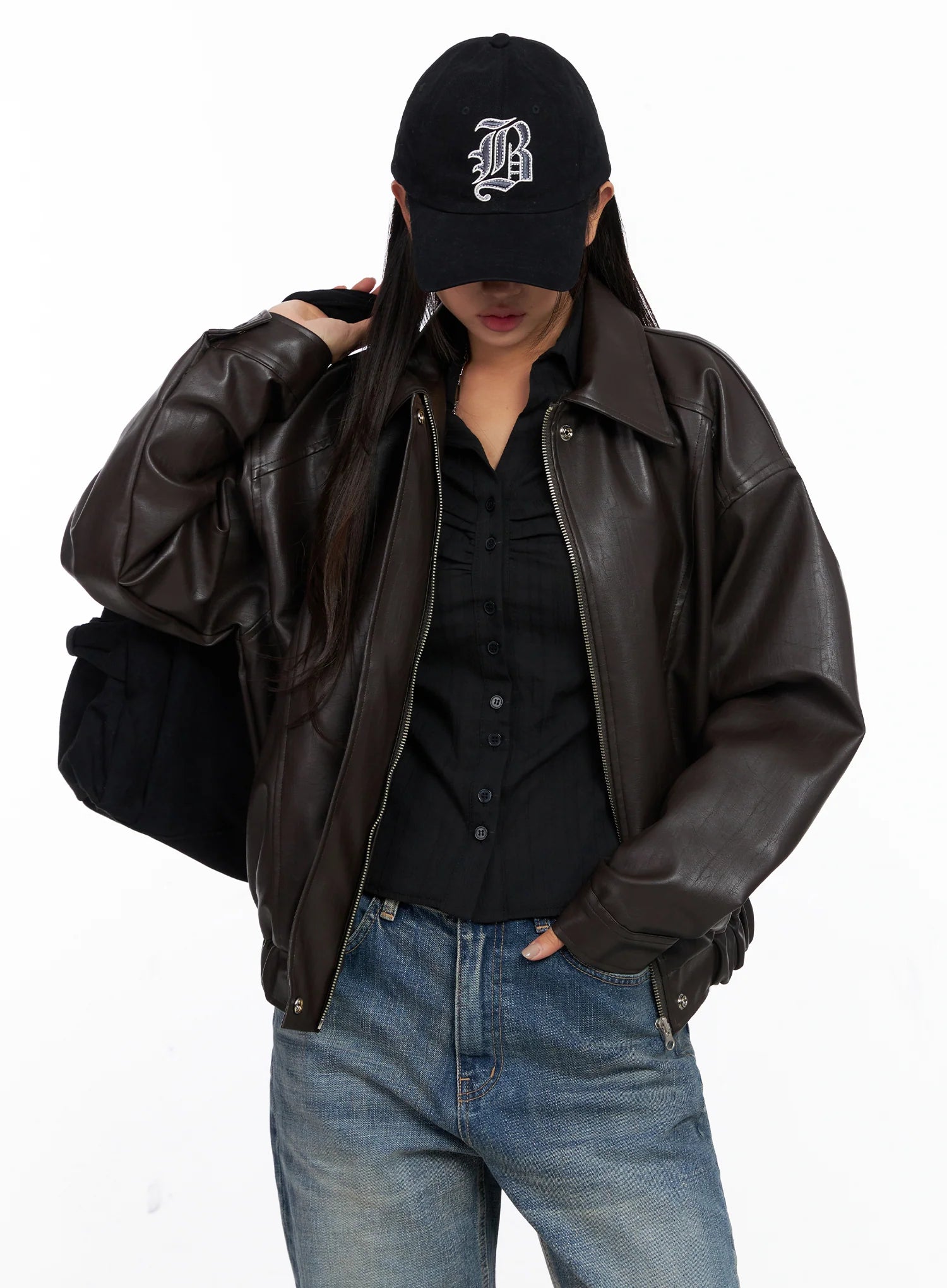 Faux Leather Bomber Jacket CD321