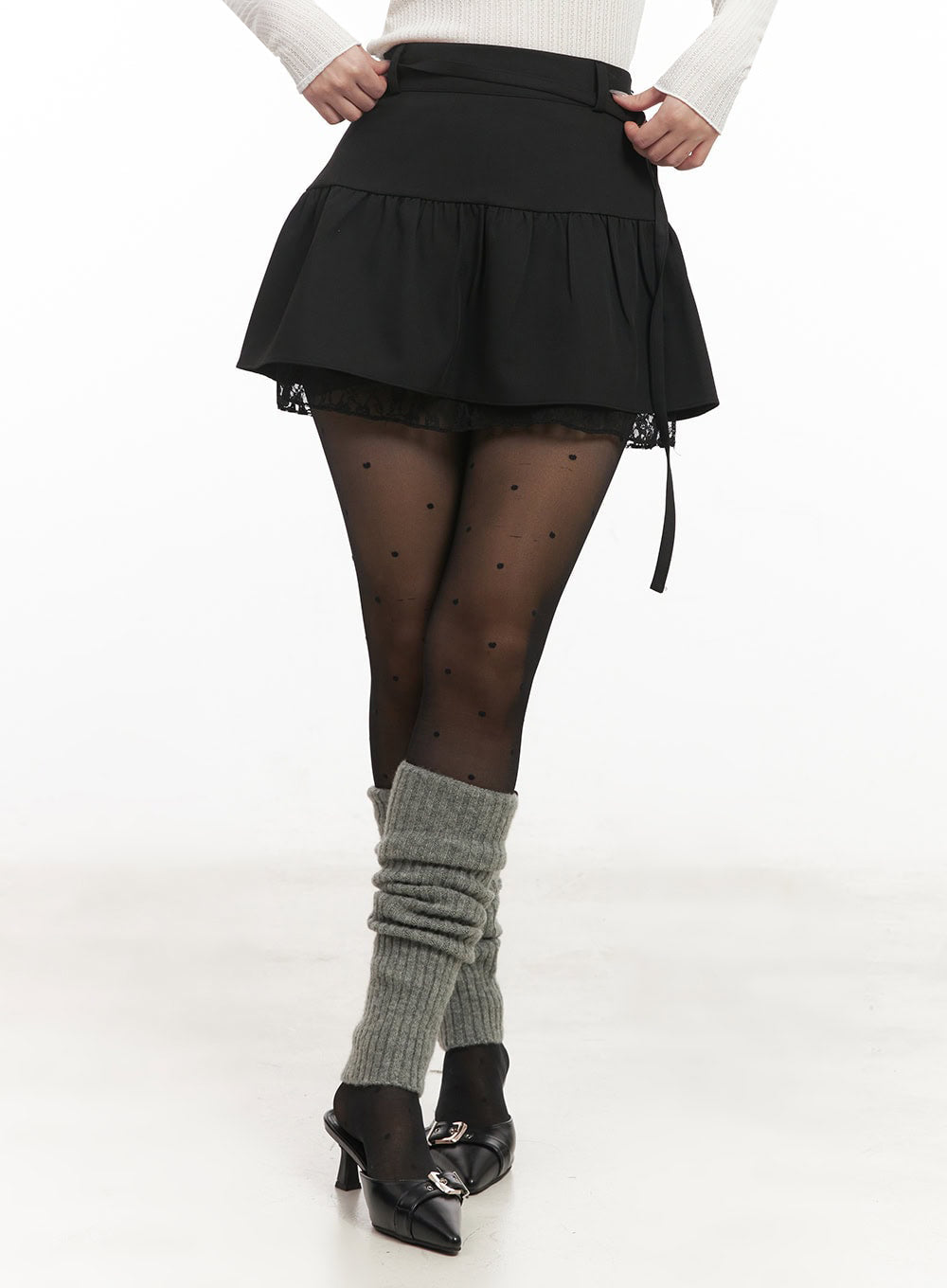 Lace Buckle Flare Mini Skirt IM524