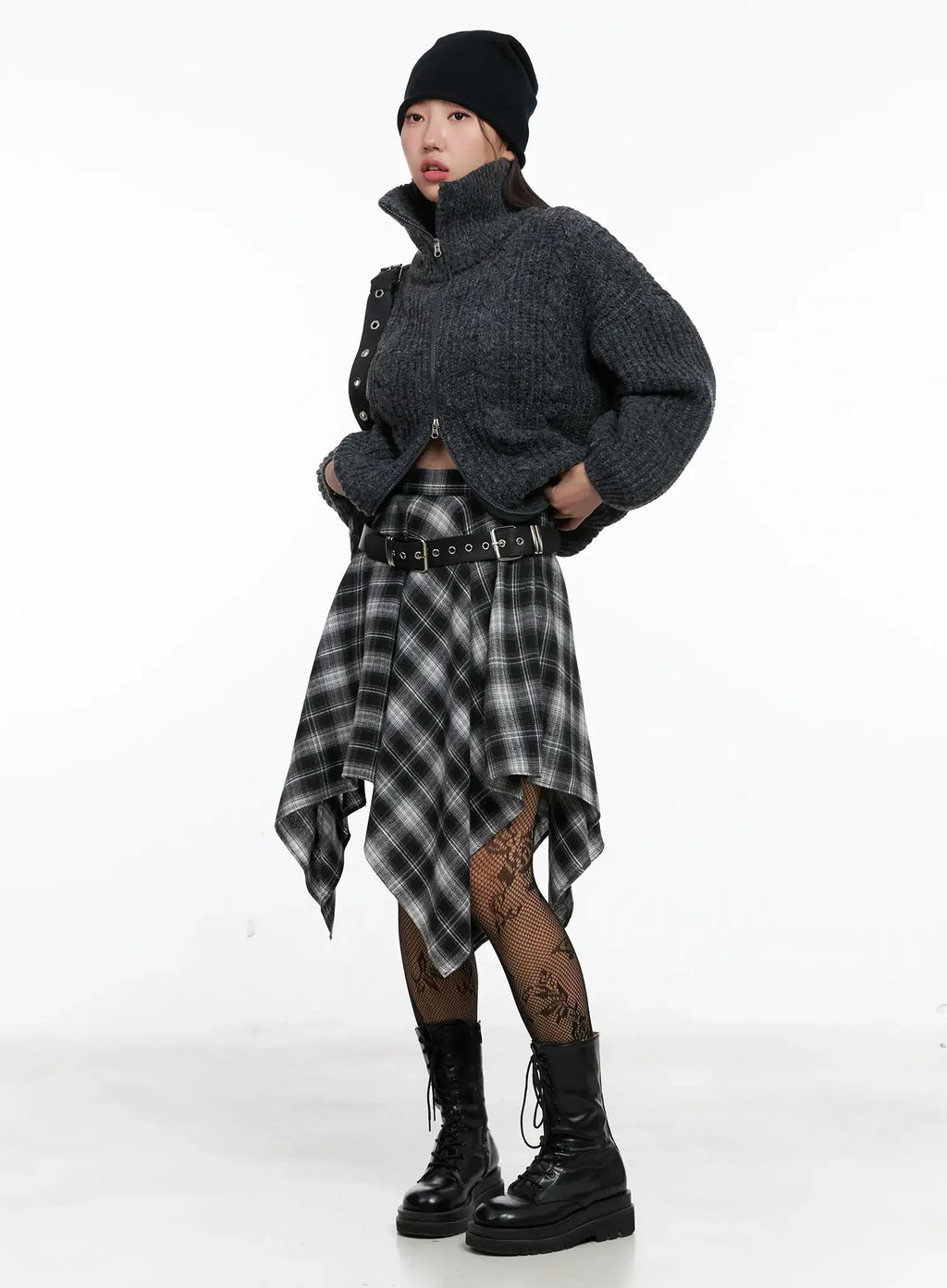 Asymmetrical Checkered Layered SkirtIG527