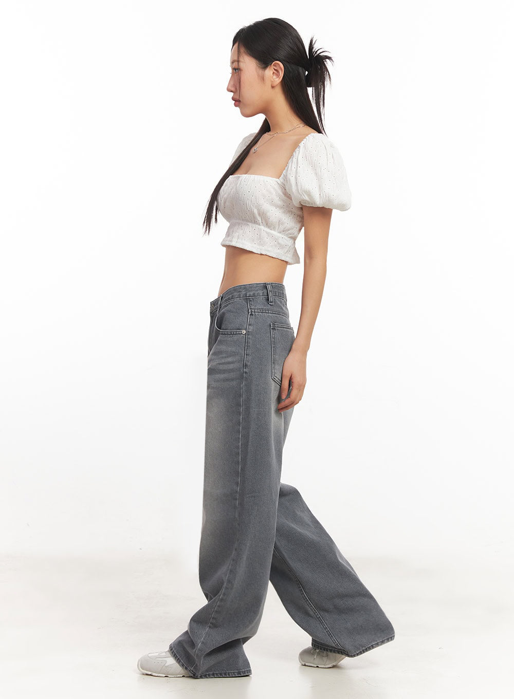 Puff-Sleeve Square Neck Crop Top IA525