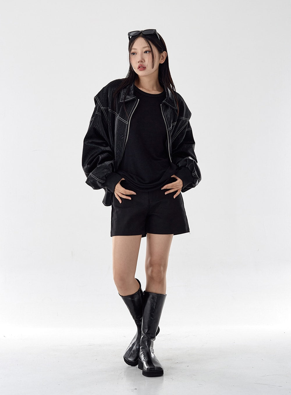 Over Fit Stitch Faux Leather Jacket Unisex CG16