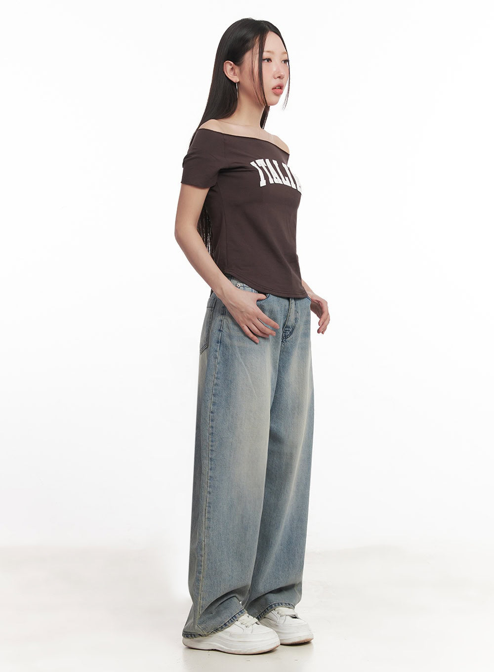 Italia Graphic Off-Shoulder Top IM528