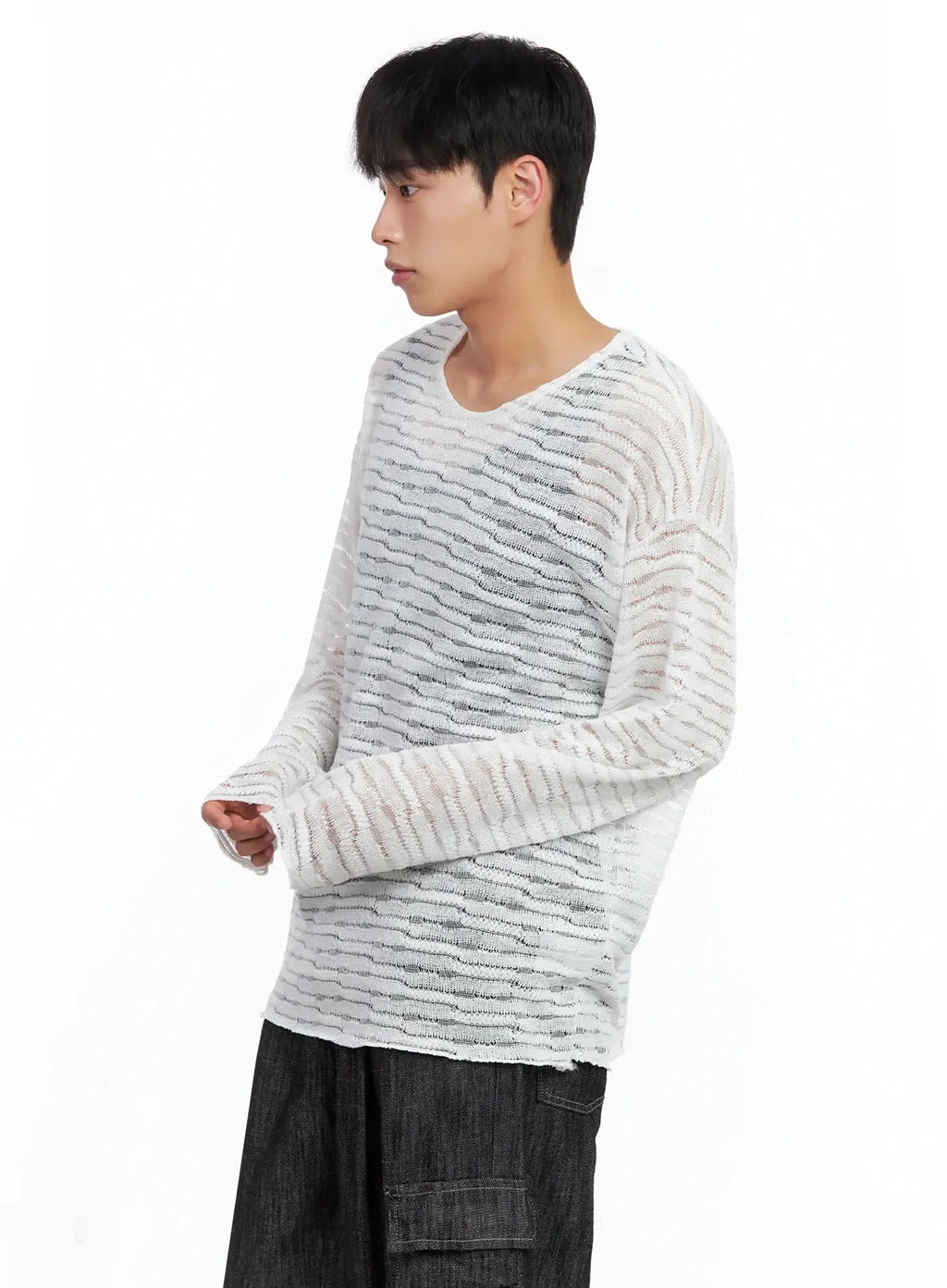 Men's Striped Knit Long-Sleeve Top IL516