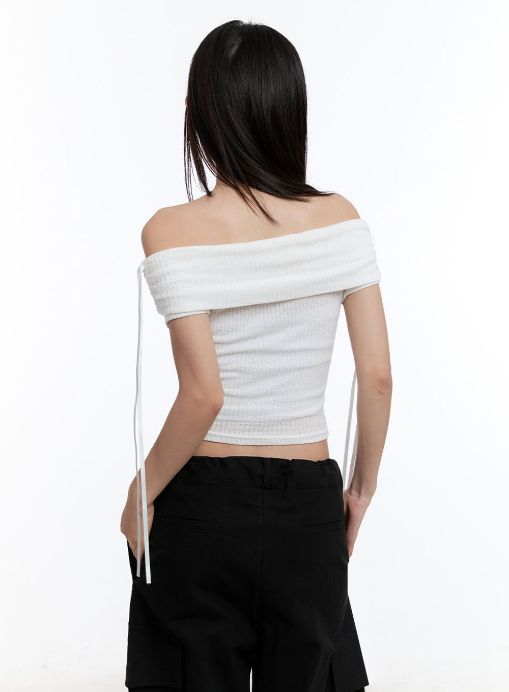 Ribbon Off-Shoulder Crop Top IU504