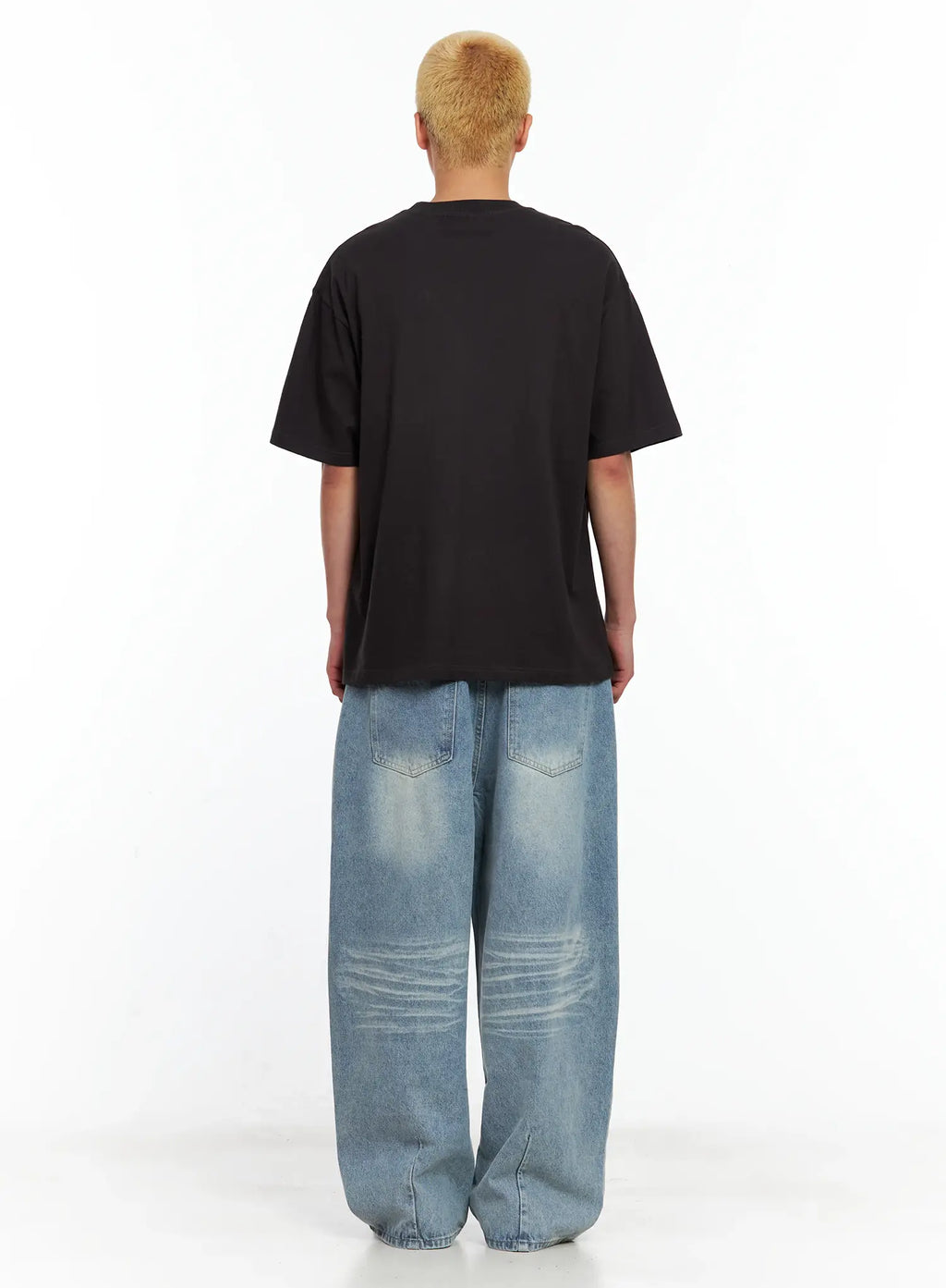 Men's Front-Pleated Washed Wide Denim Pants IL514