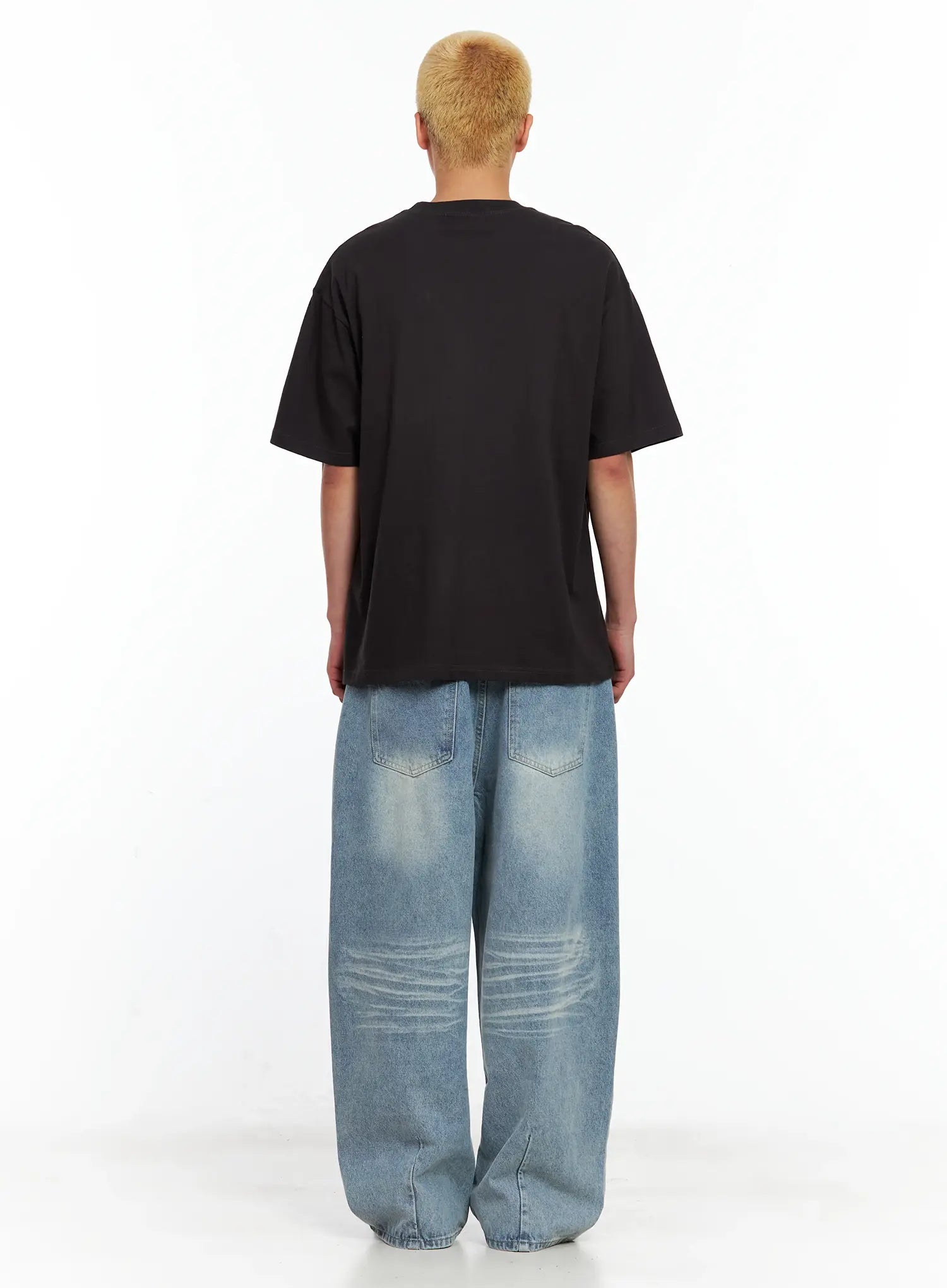 Men's Front-Pleated Washed Wide Denim Pants IL514