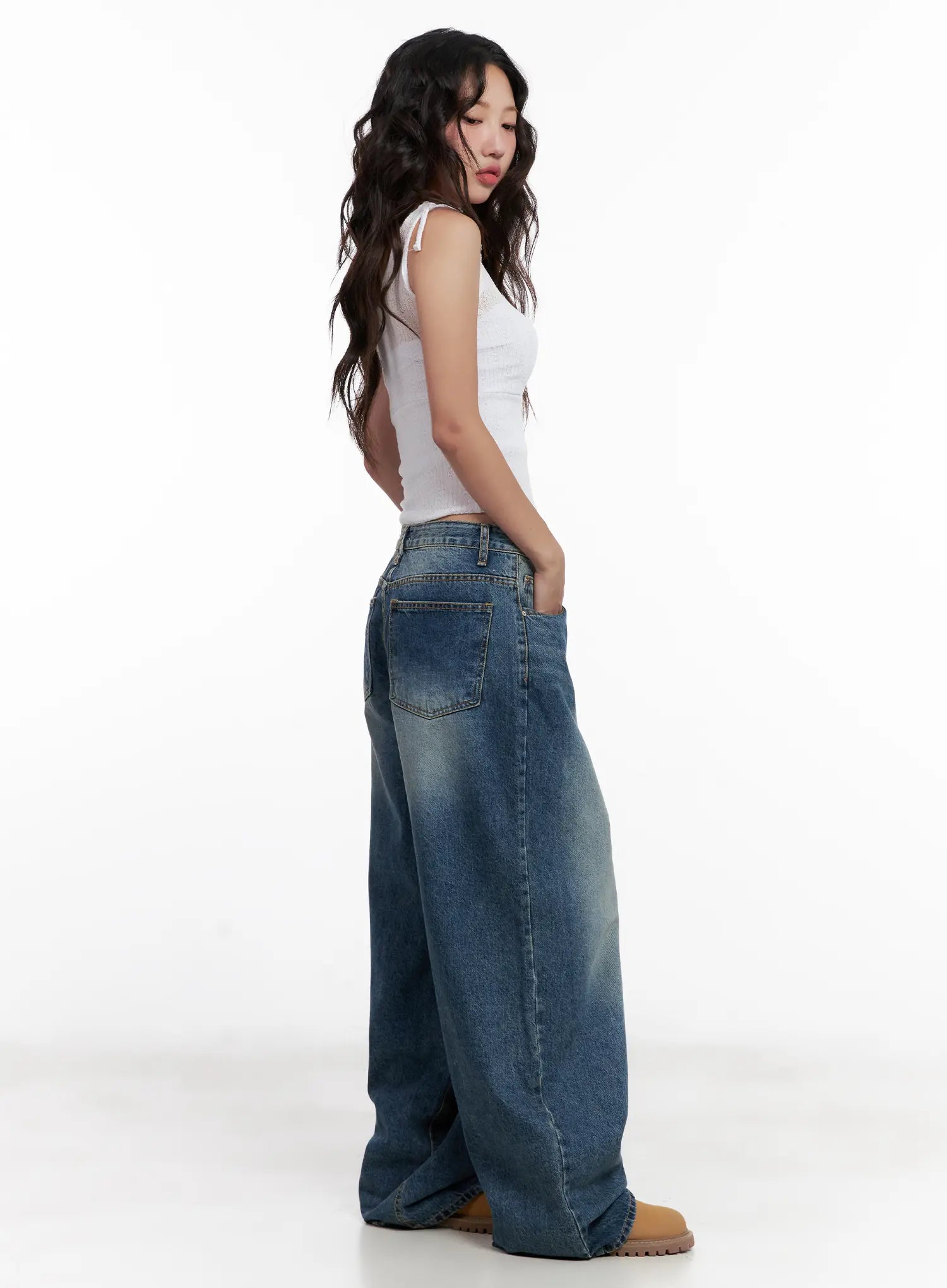 Miji Wide-Leg Washed Denim Jeans CL521