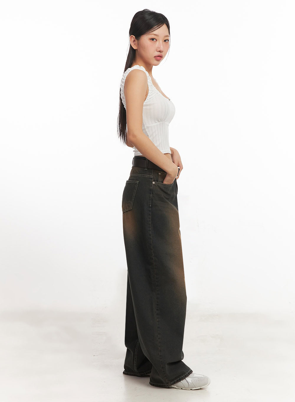 Frill Shirring Crop Tank Top IA524