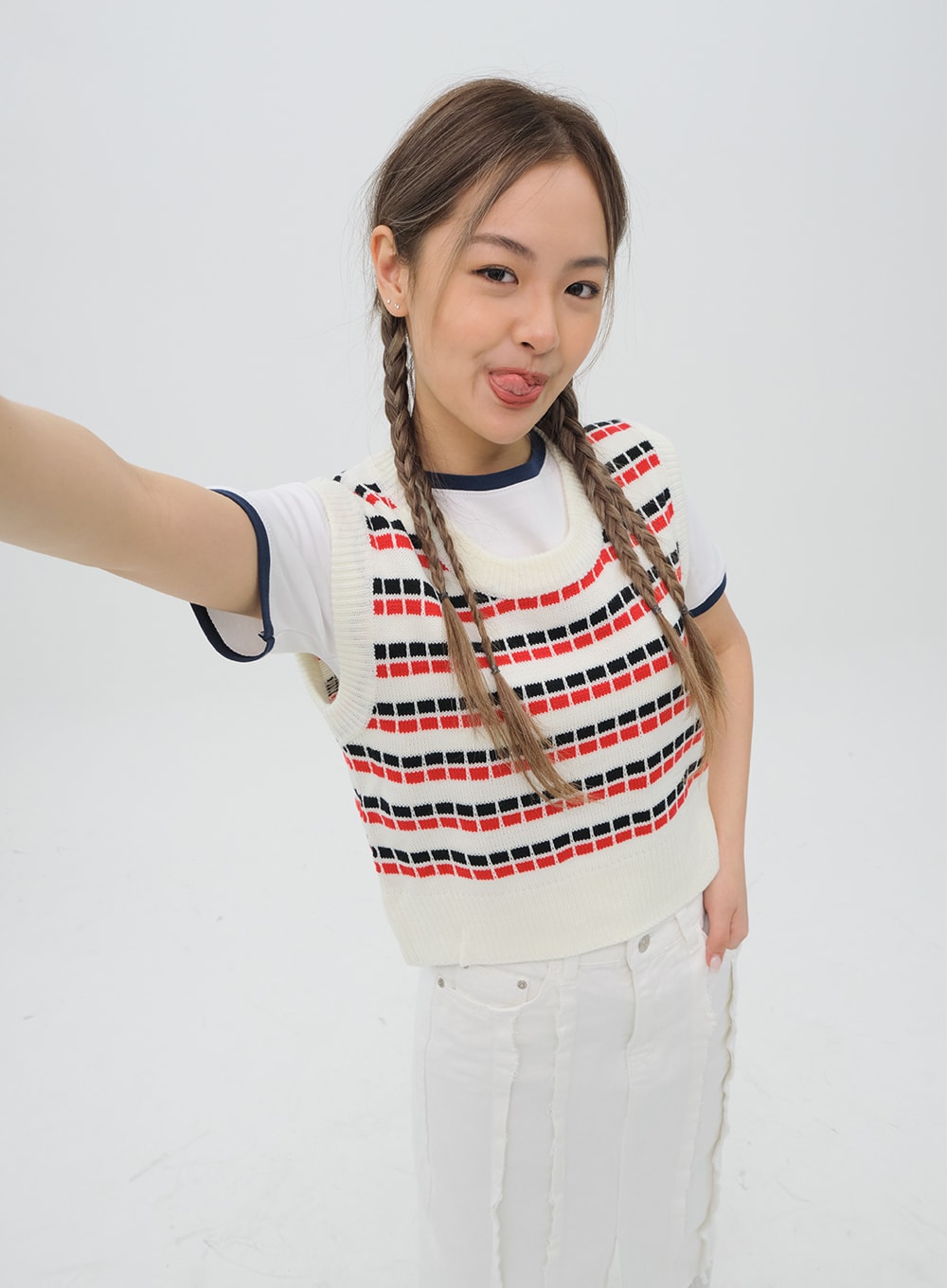 Pattern Cropped Knit Vest C1002