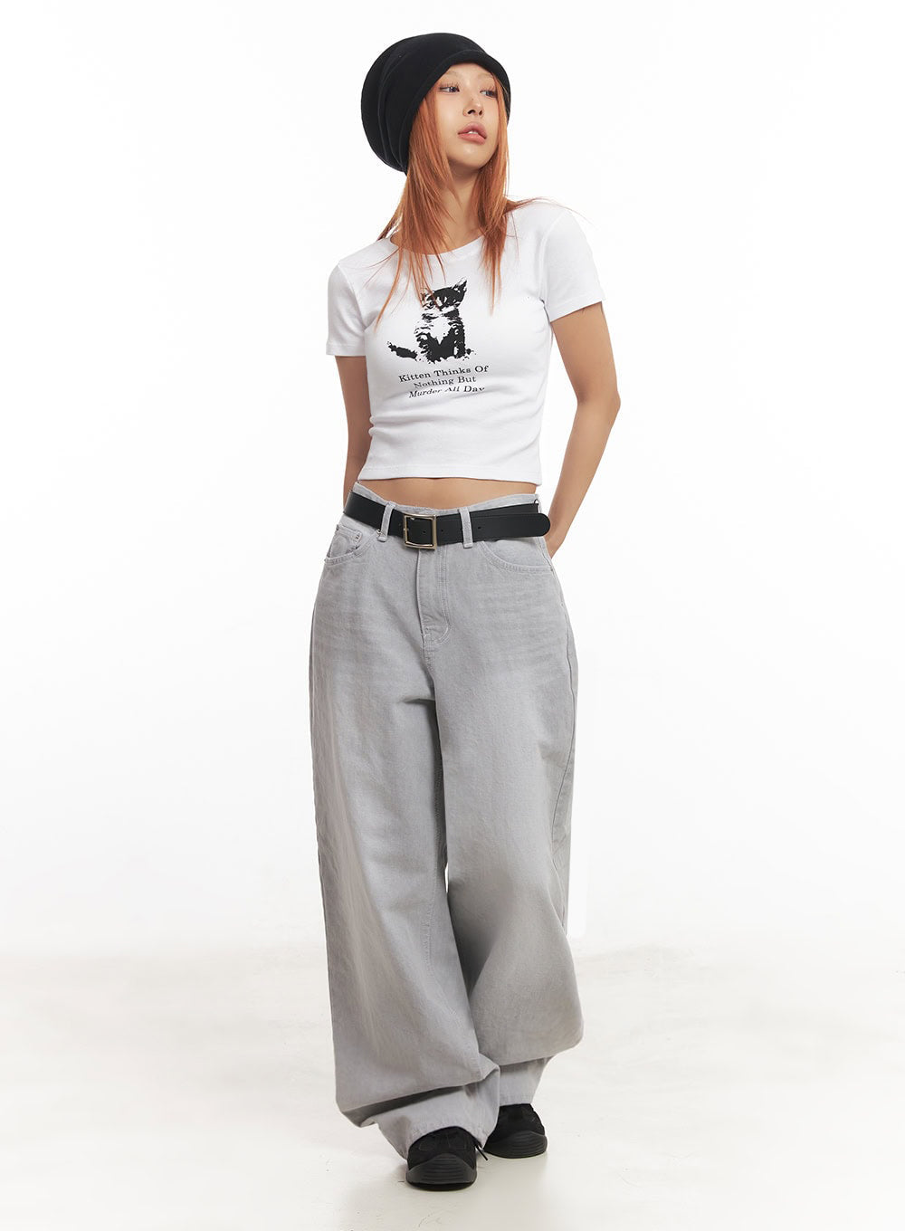 Cat Graphic Crop Top IA515