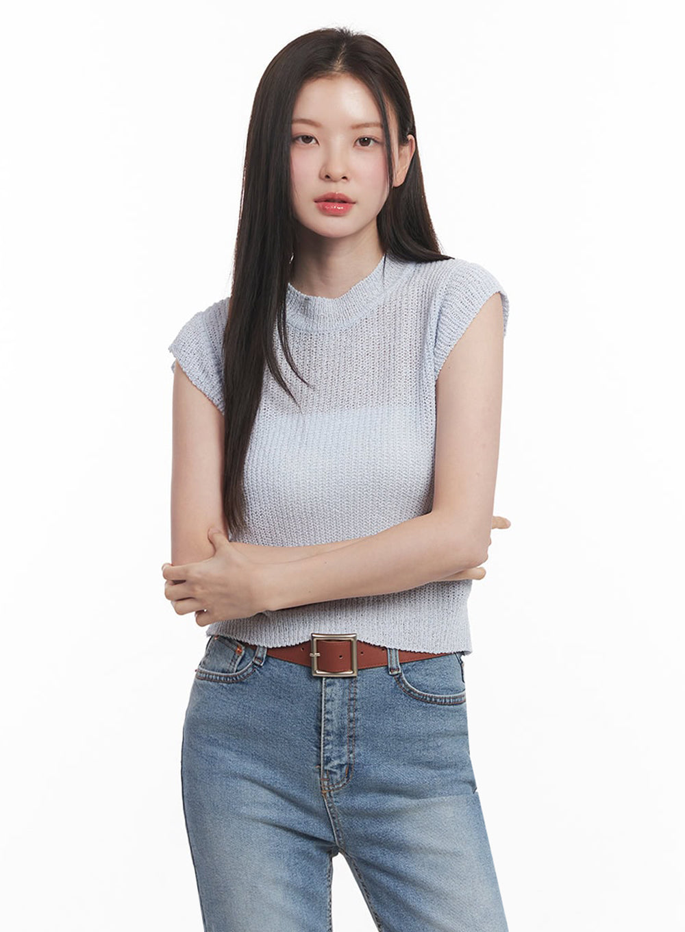 Sheer Mock-Neck Knit Top IY508