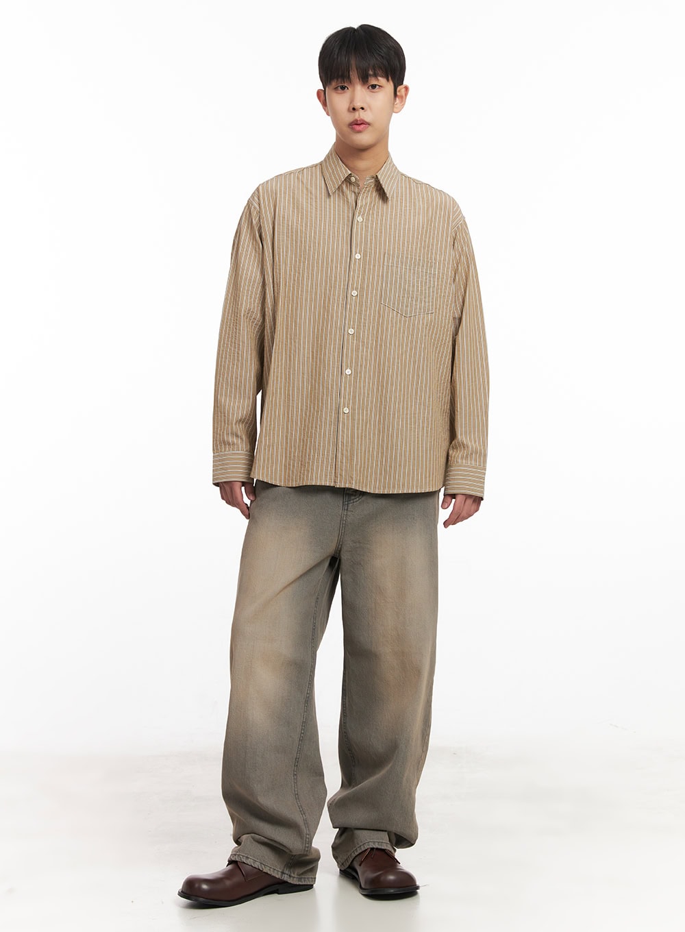 Men's Oversized Stripe Collared Shirt IM514