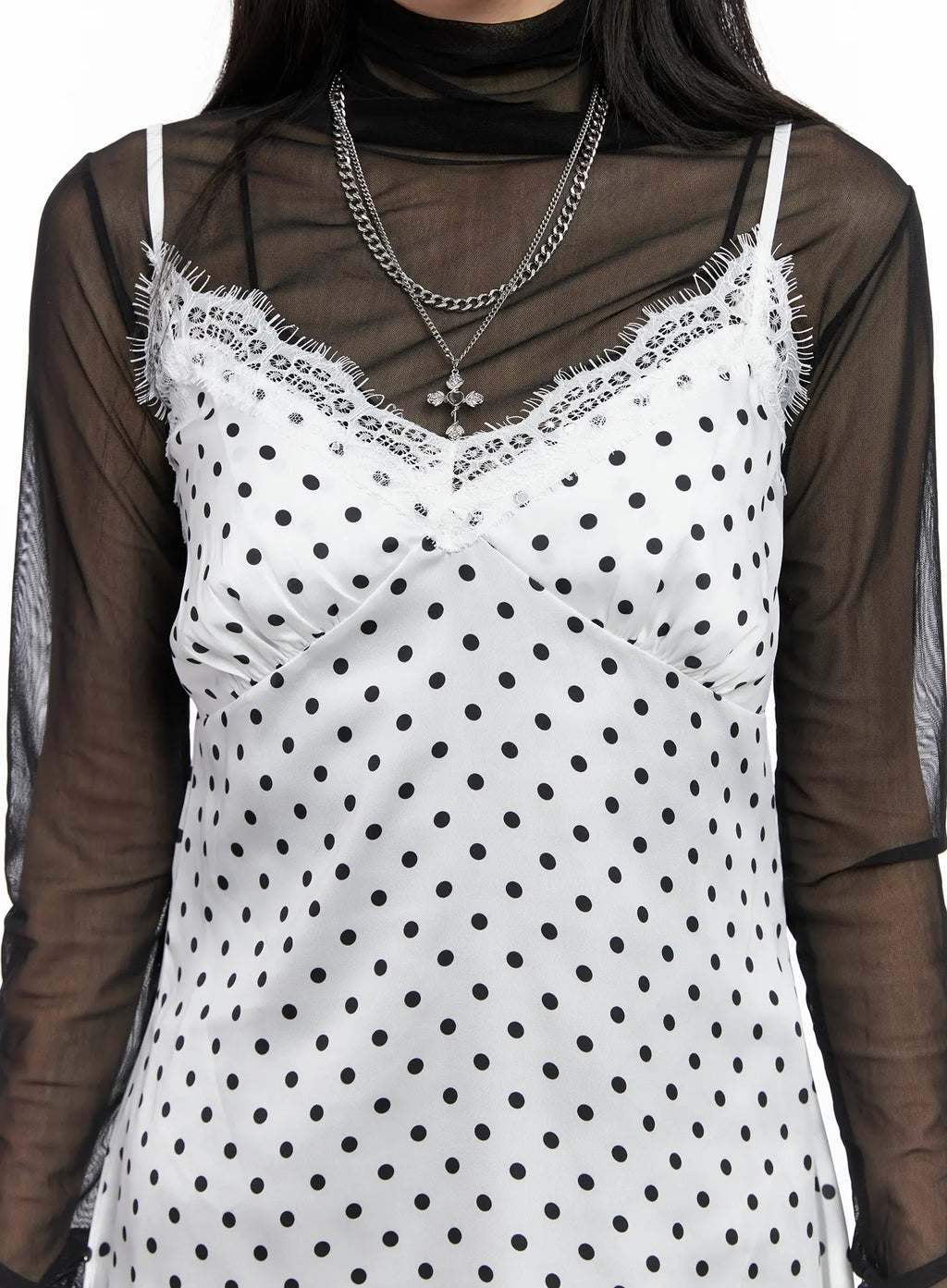 Polka Dot Satin Lace Mini Dress CG525