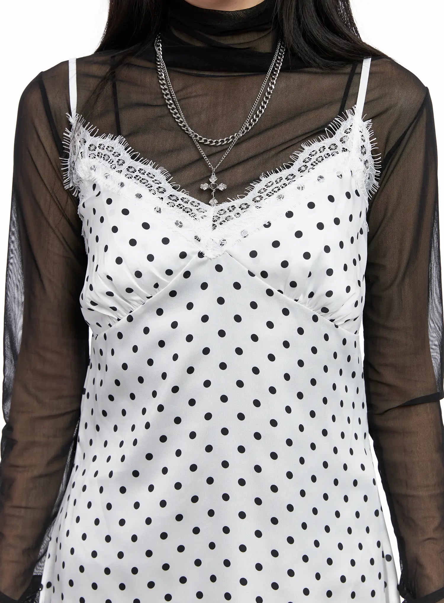 Polka Dot Satin Lace Mini Dress CG525