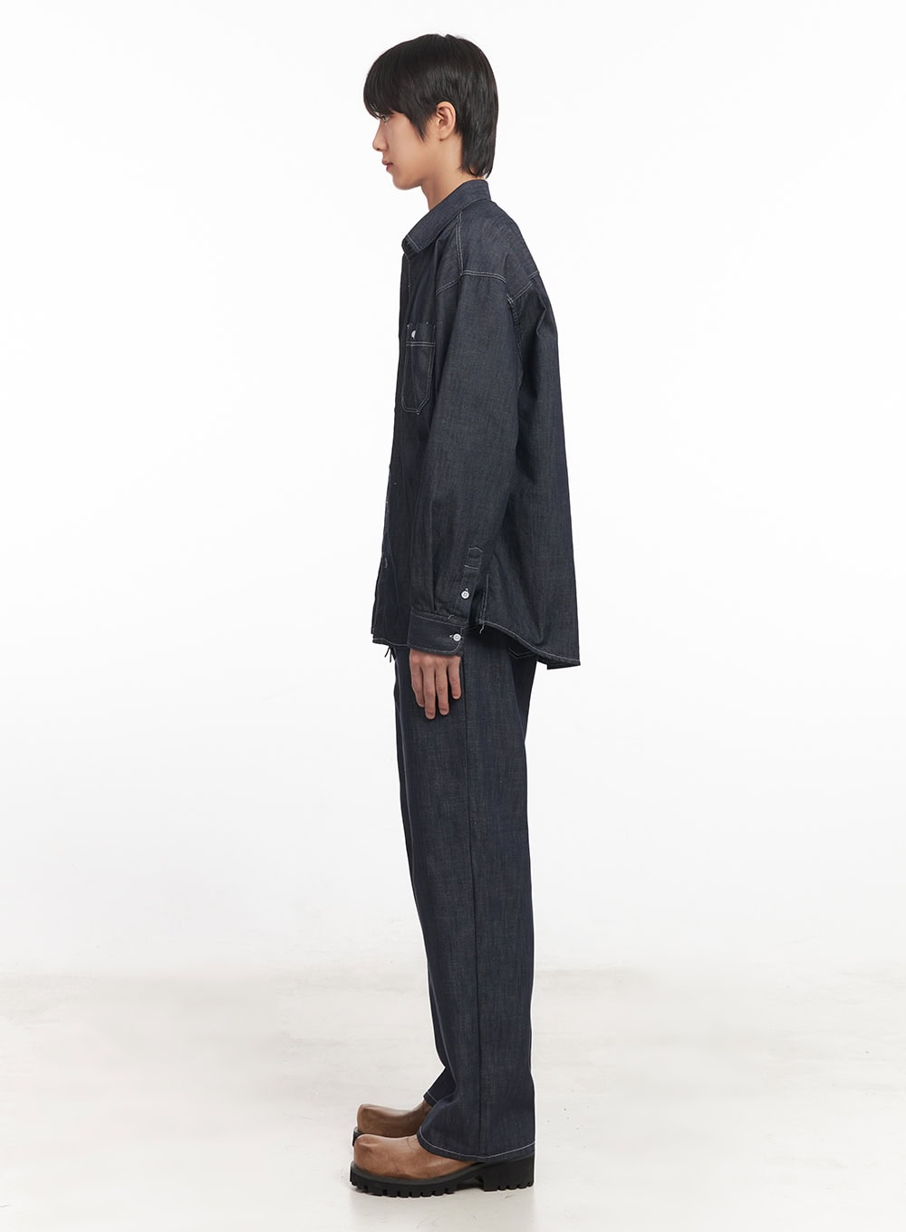 Men's Stitched Button-Up Denim Shirt IA510