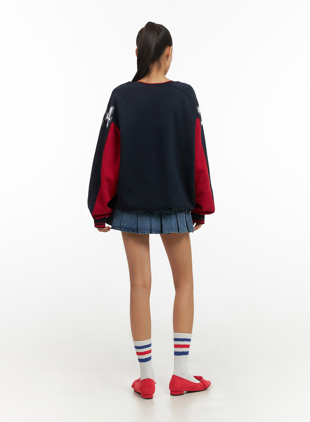 Dark Blue V-Neck Jersey Sweatshirt IO409