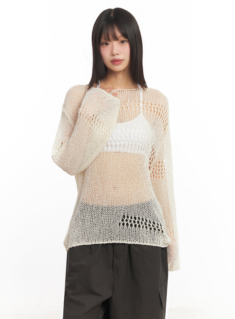 Mesh Patterned Knit Top IA521