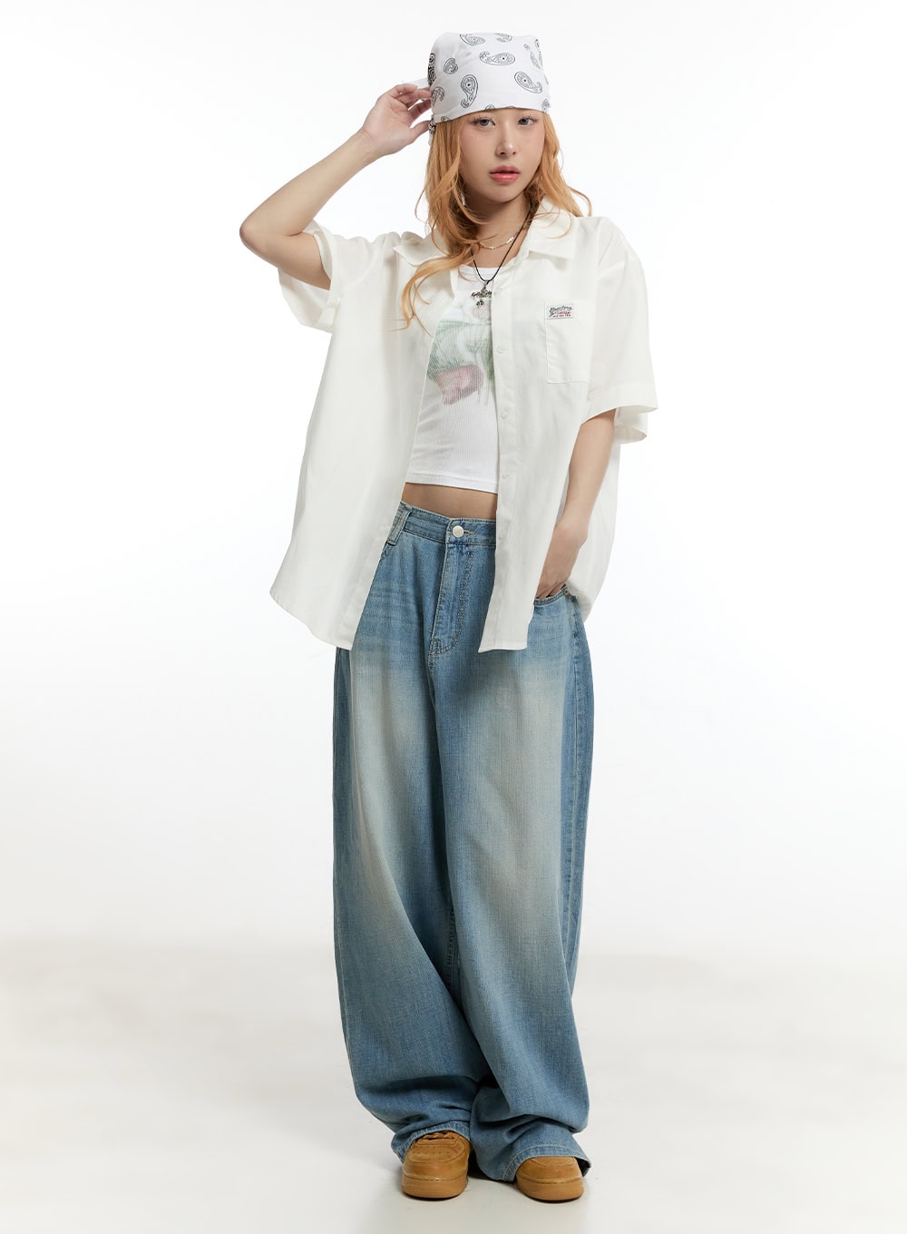 Oversized Collared Short Sleeve Shirt CY505