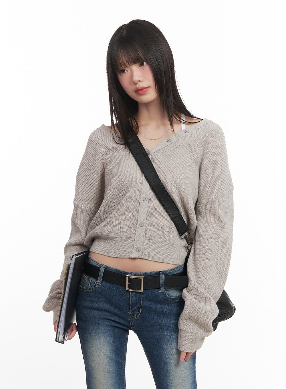 V-Neck Buttoned Cropped Cardigan CM519