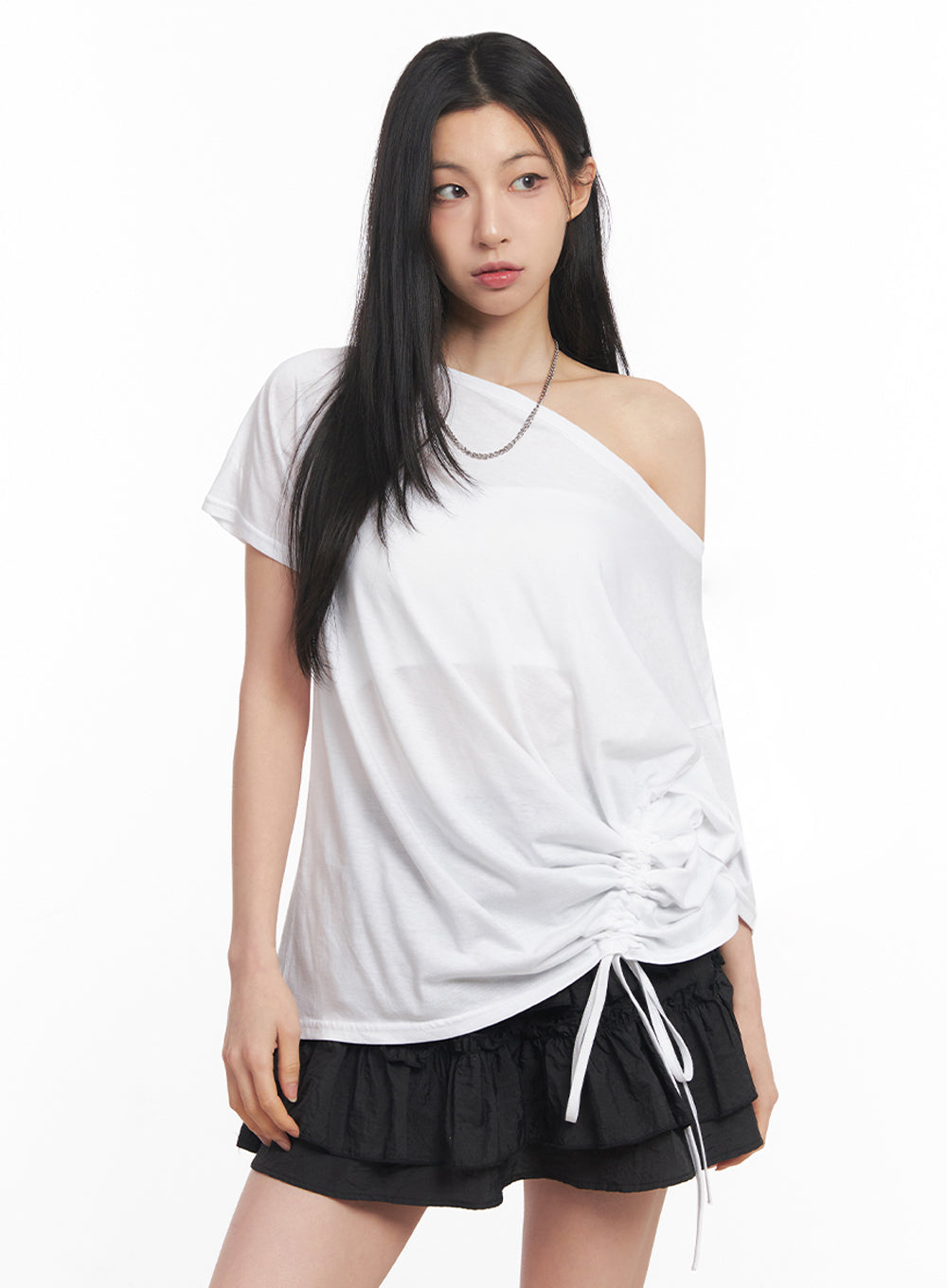 Shirred One-Shoulder Top IY516