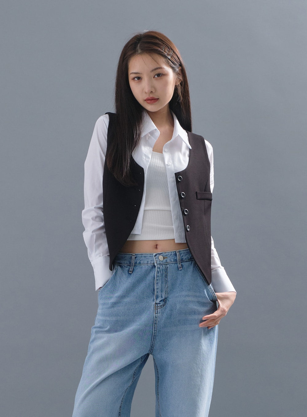 Cropped Button Down Vest CM3