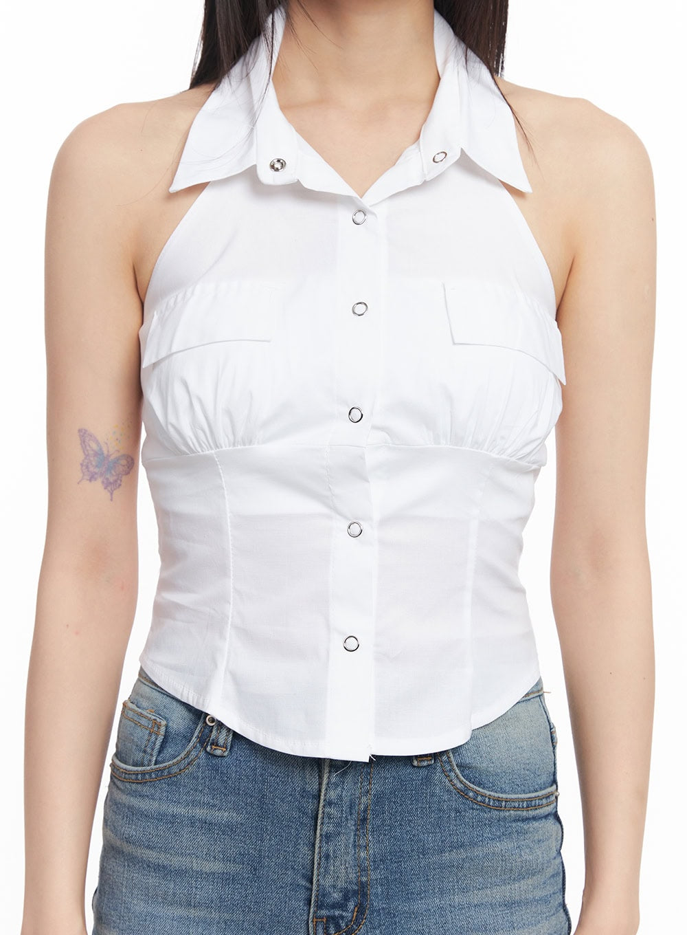 Collared Halter Buttoned Top CY512