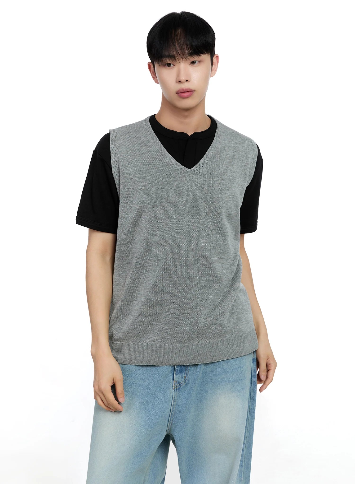 Men's Linen V-Neck Knit Vest IG520